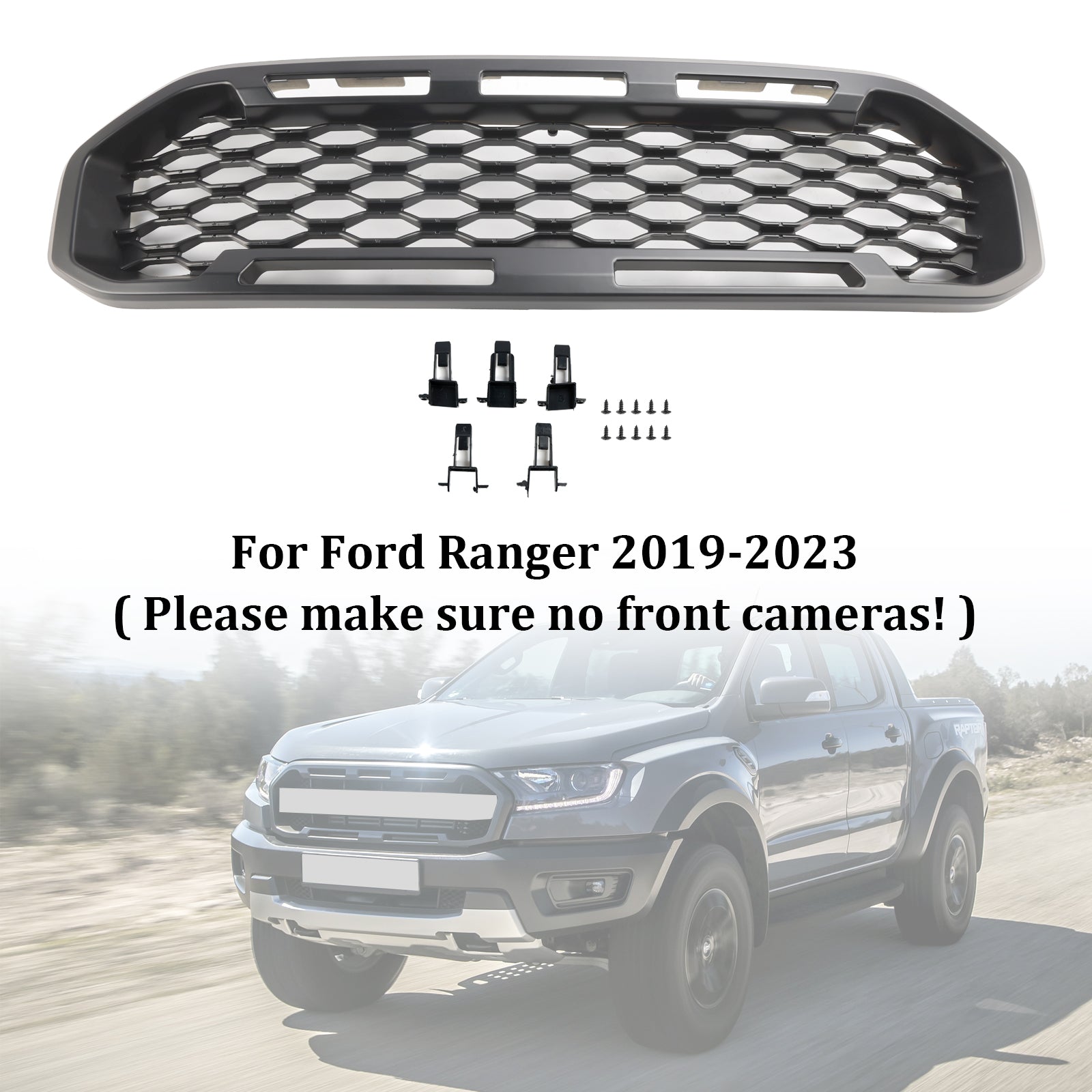 2019-2023 Ford Ranger T8 Front Bumper Grill Grille Black