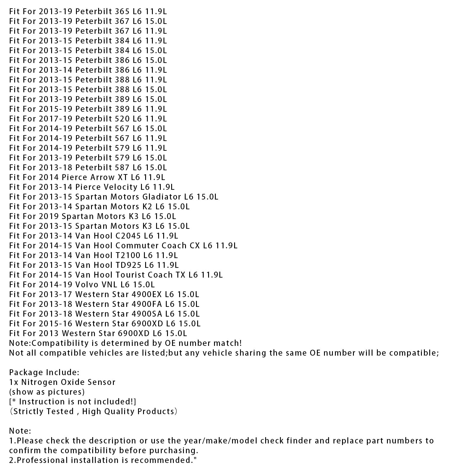 2013-2018 Peterbilt 587 L6 15.0L Downstream Nox Sensor 5WK96741B 4326874 2872946