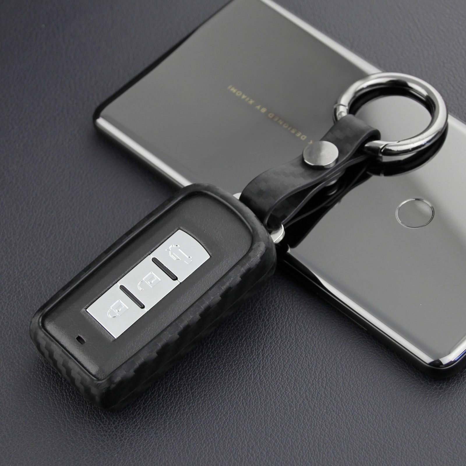 Leather Silicone Car Key Case Cover With Buckle For Mitsubishi