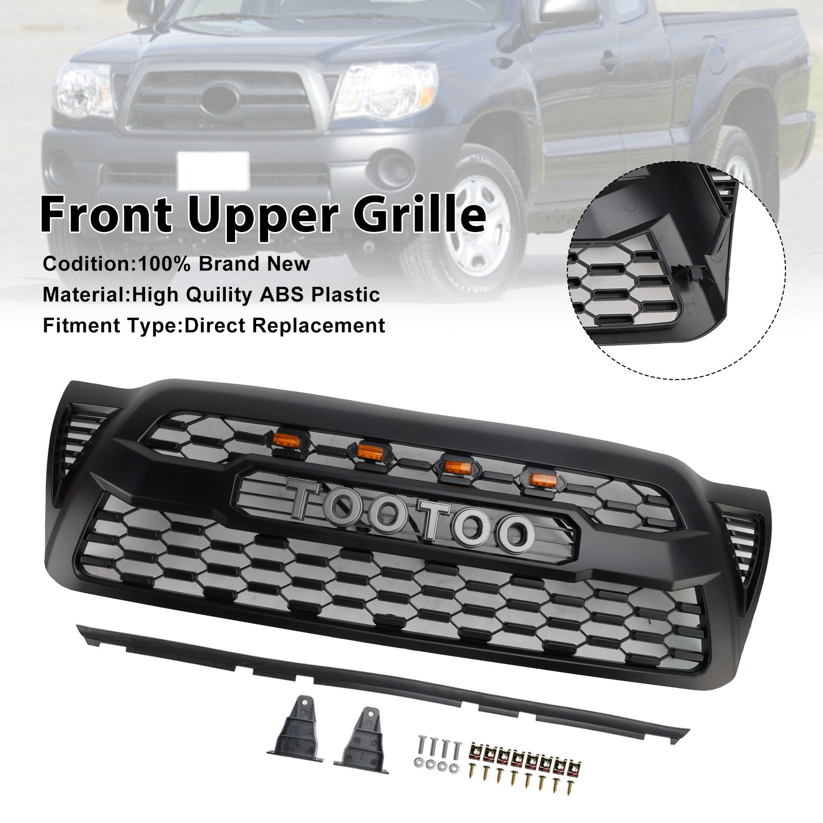 2005-2011 Toyota Tacoma W/LED Matte Black Front Bumper Grille Grill