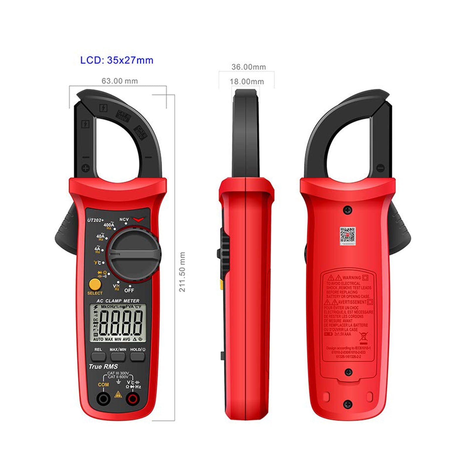 UT202+ Portable Multimeter Automatic Range True RMS Clamp Meter With LCD Display