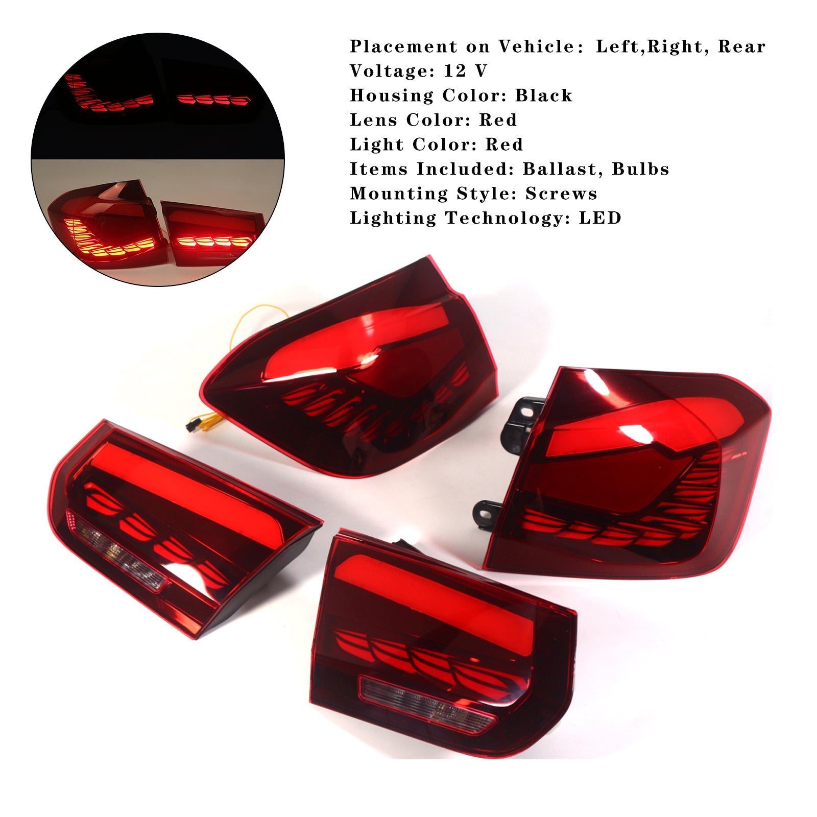 2012-2018 BMW 3 Series F30 F80 316d L&R Red LED Tail Lights Rear Lamp Assembly 63217313039 63217372793