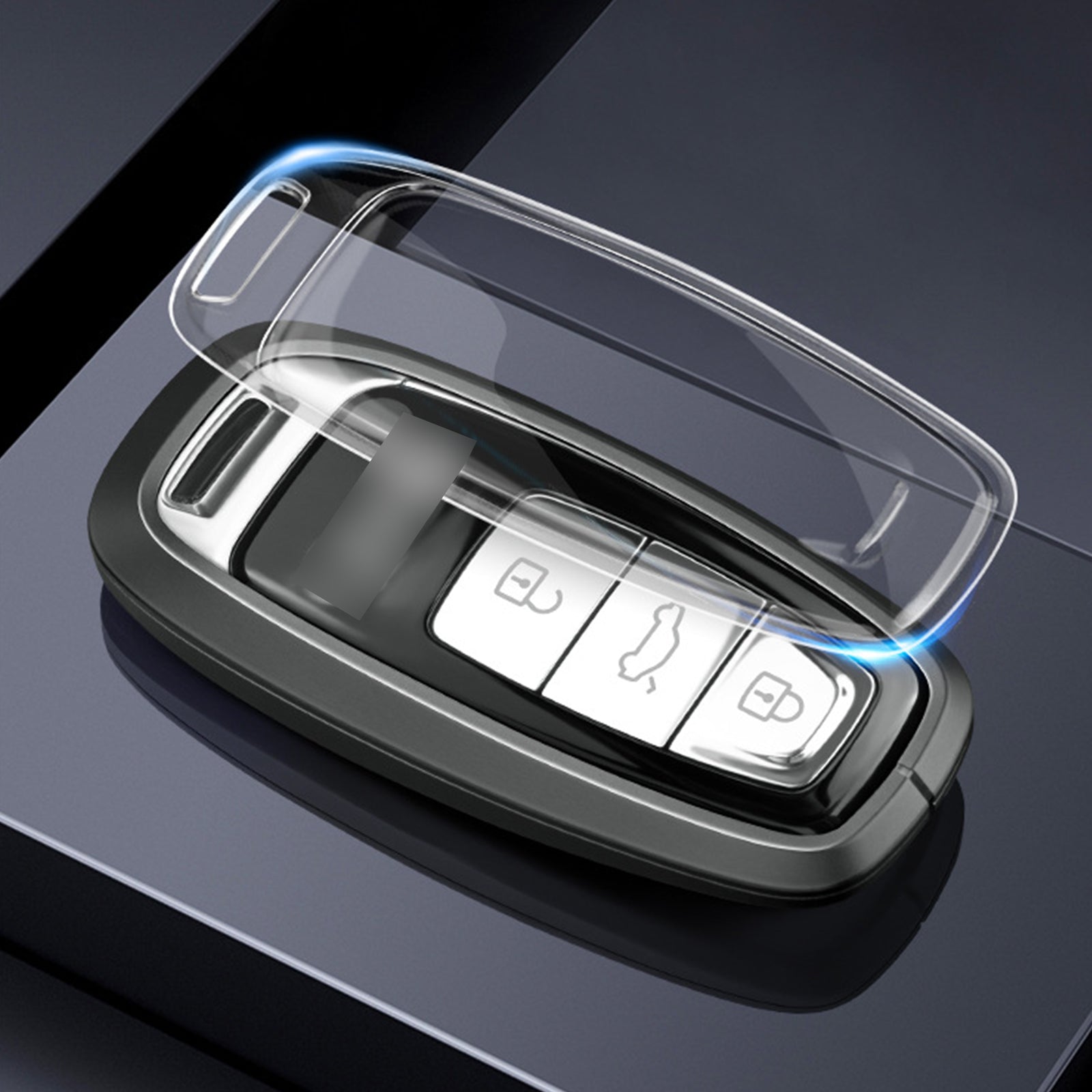 Aluminum Alloy TPU Black Car Key Case Cover With Buckle For Audi a6l a4l a3