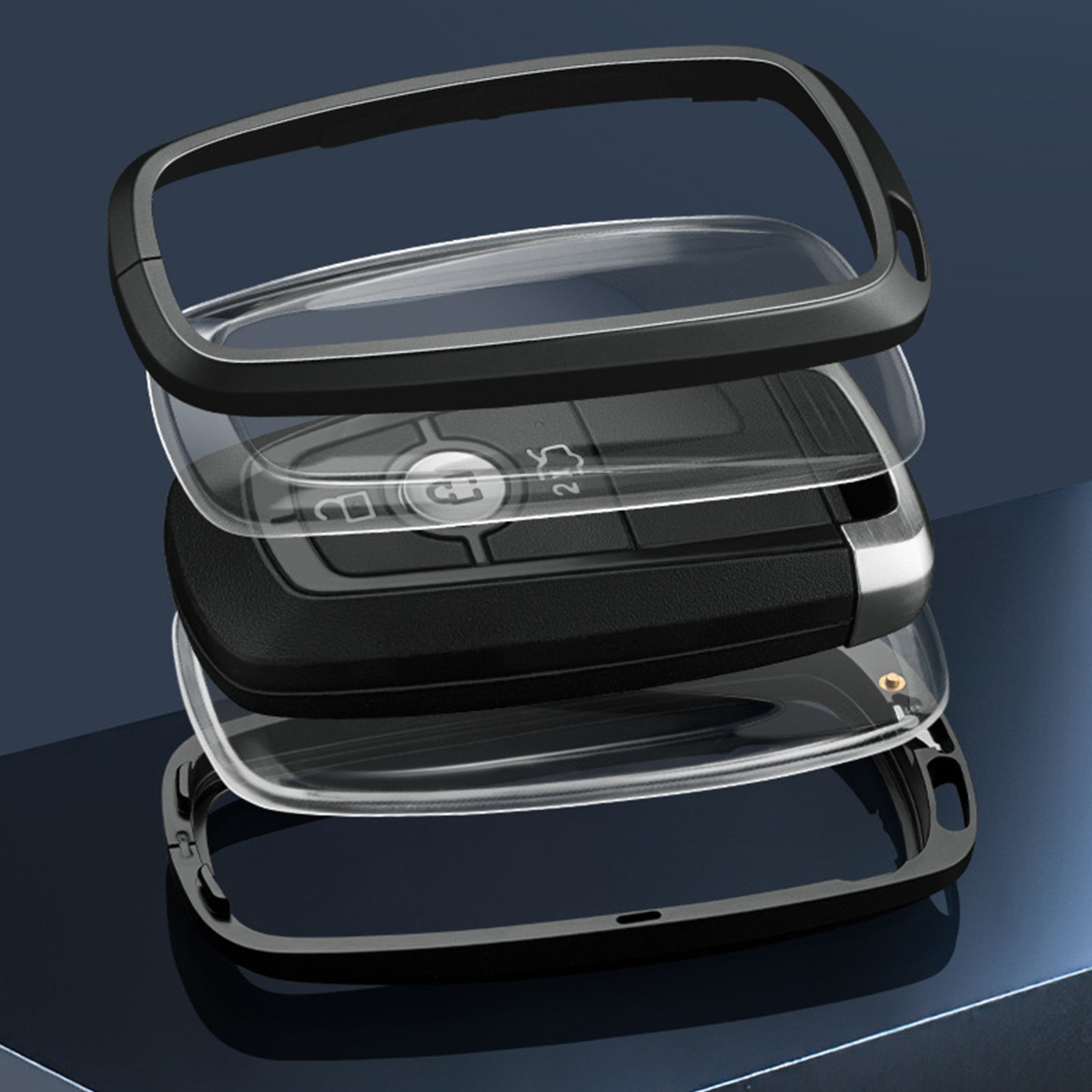 Aluminum Alloy TPU Silvery Car Key Case Cover With Buckle For Ford