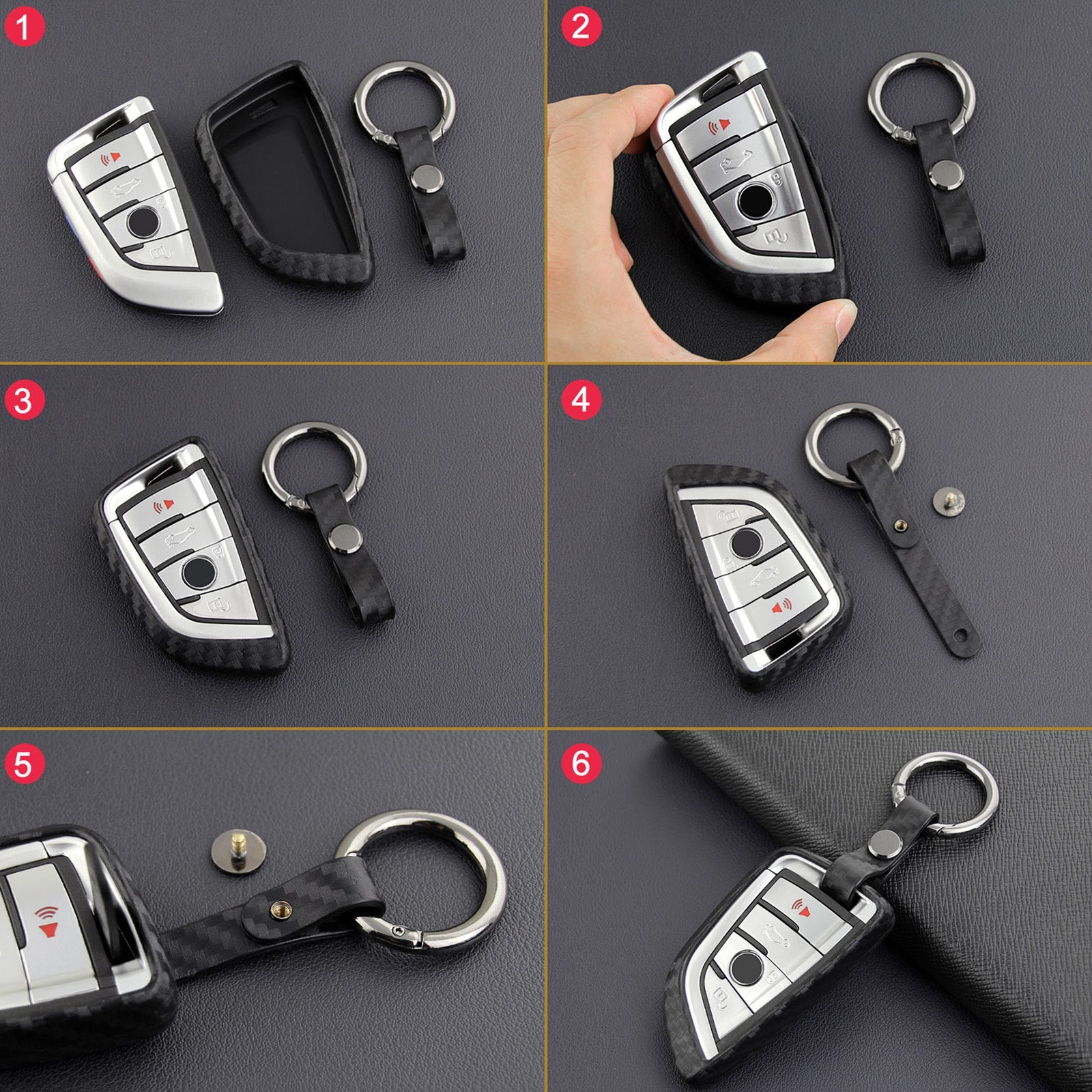 Leather Silicone Car Key Case Cover With Buckle For BMW