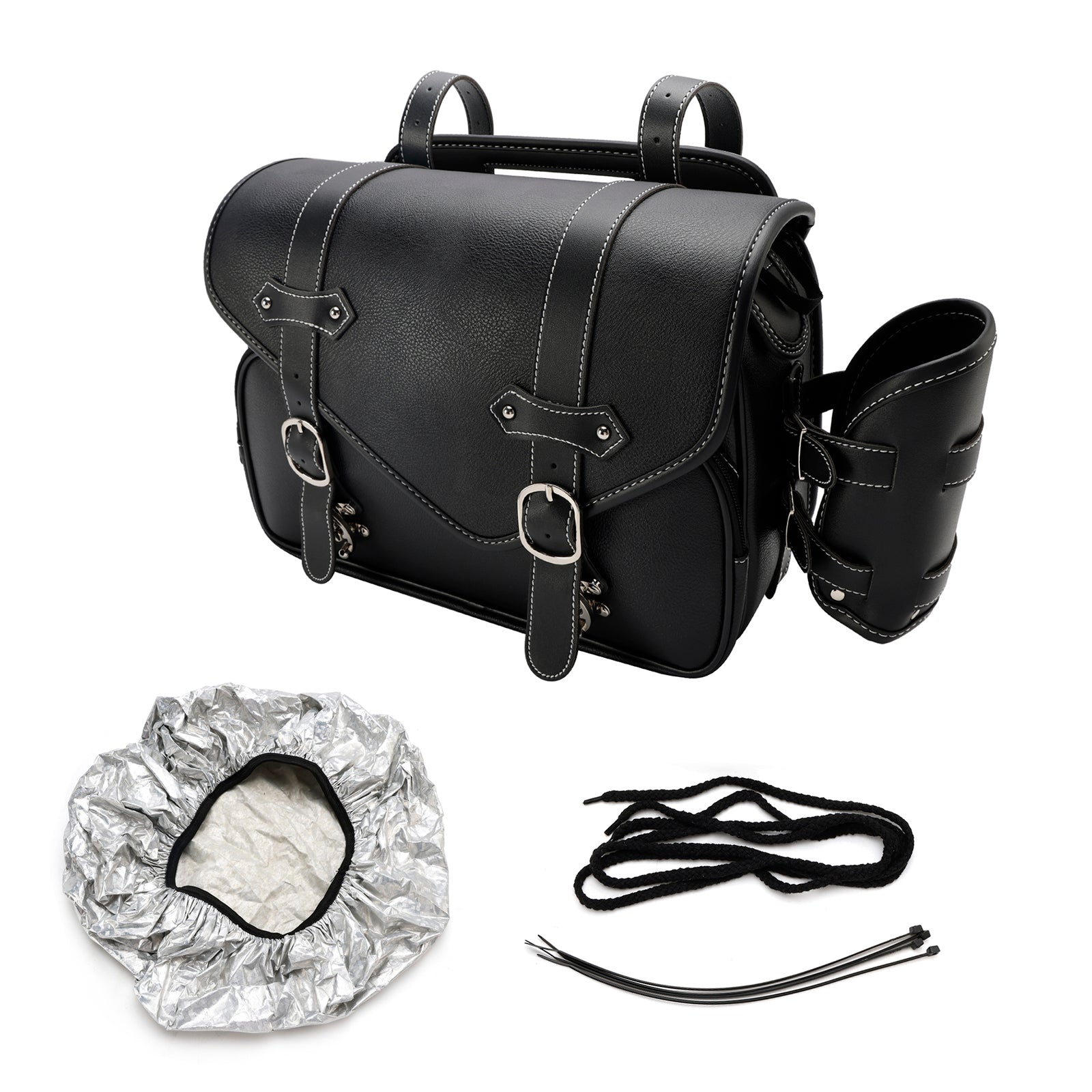 Tail Bag Pu Side Saddlebag Tail Bag Luggage Pouch Storage Black For Motorbike