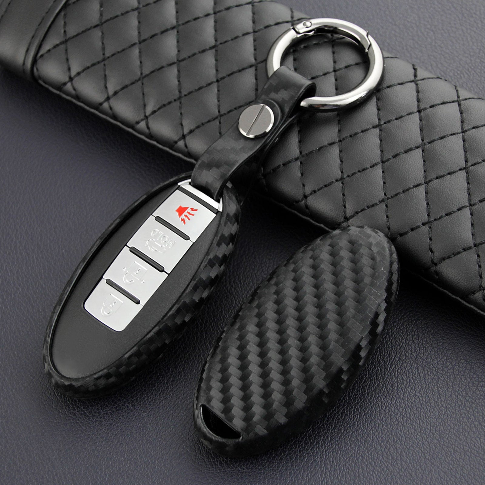 Leather Silicone Car Key Case Cover With Buckle For Nissan