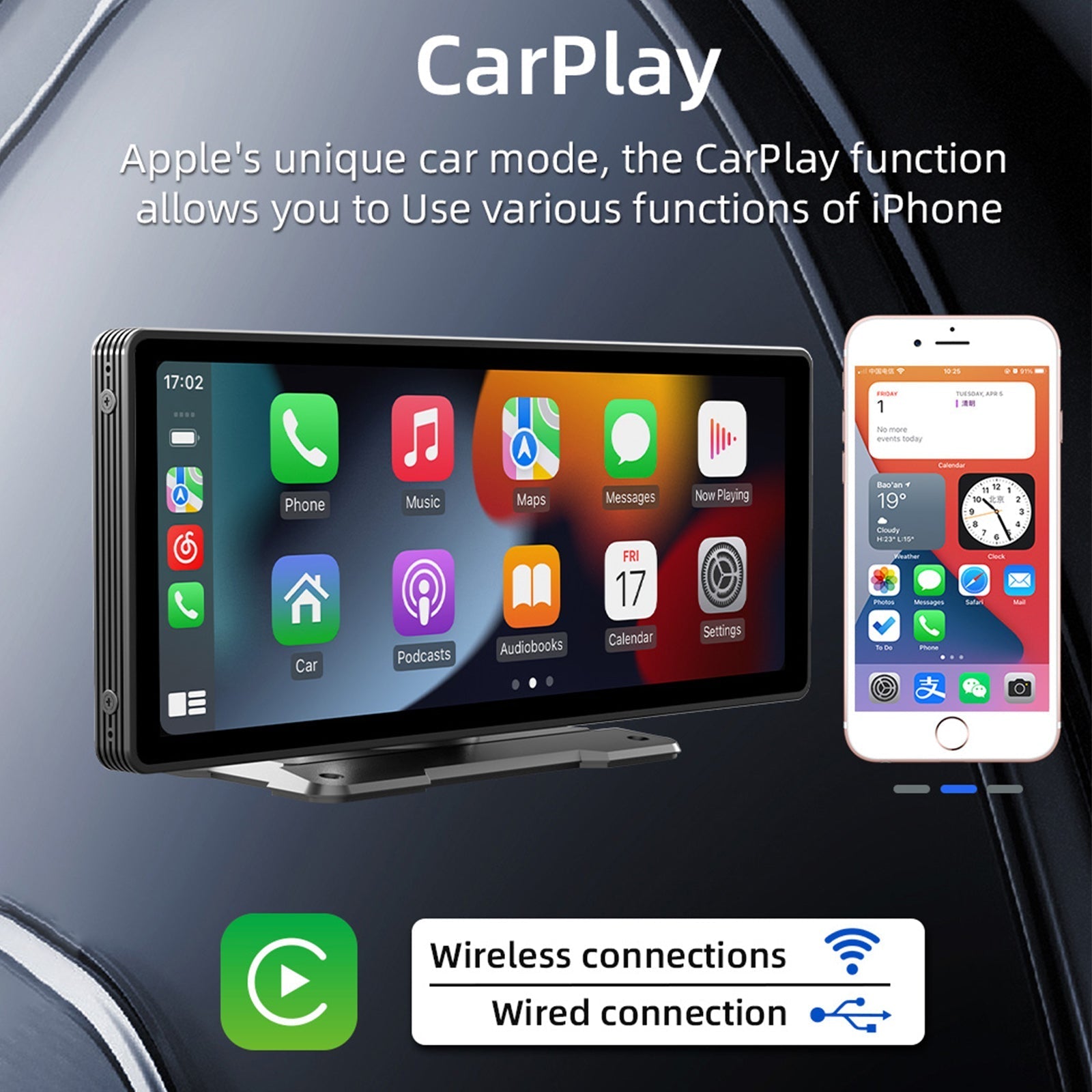 10.77" Wireless Carplay Bluetooth Stereo Radio FM Car MP5 Player + 4 LED Camera