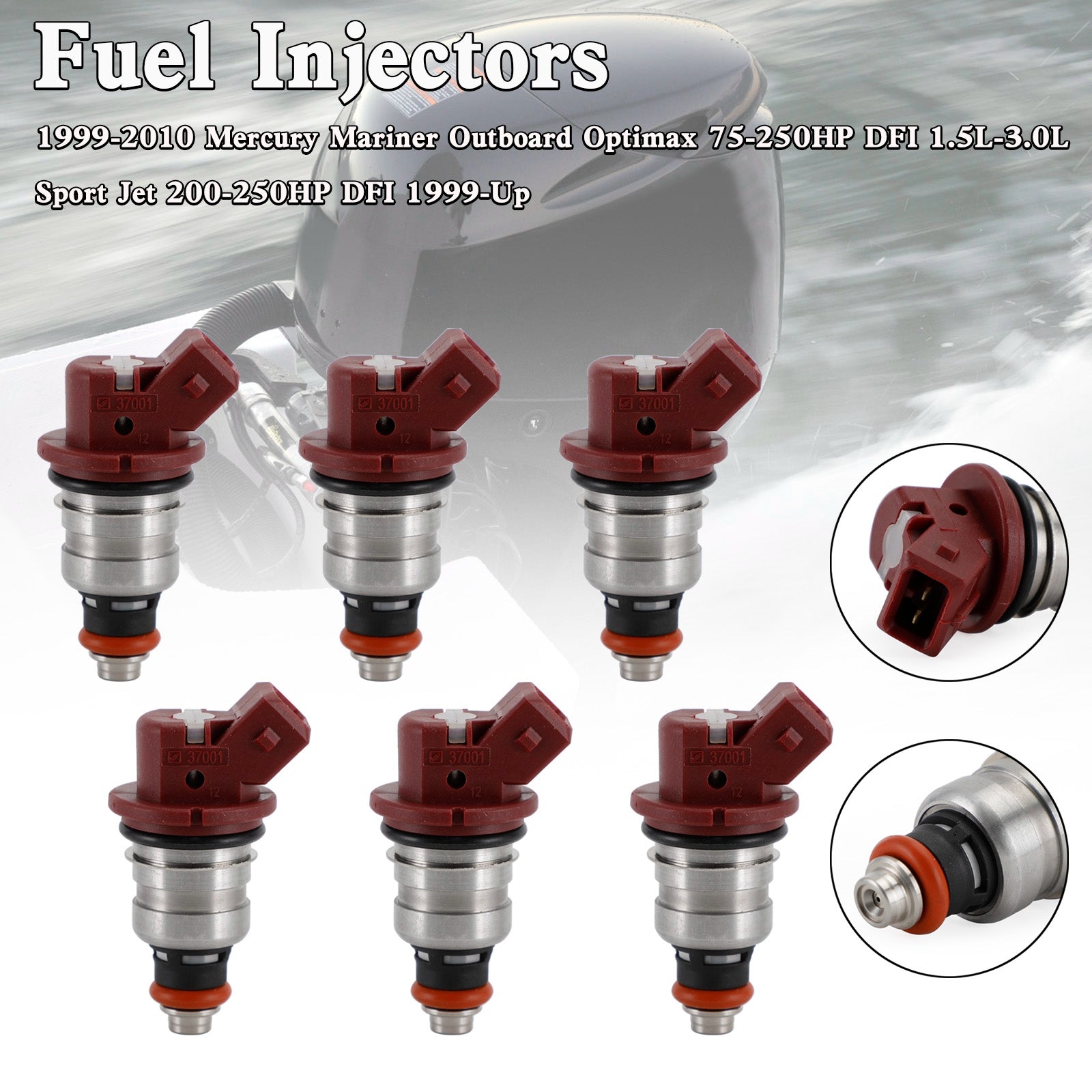 6PCS 75-90-115-200-225 Mercury Outboard Mariner 804528 Fuel Injectors 37001