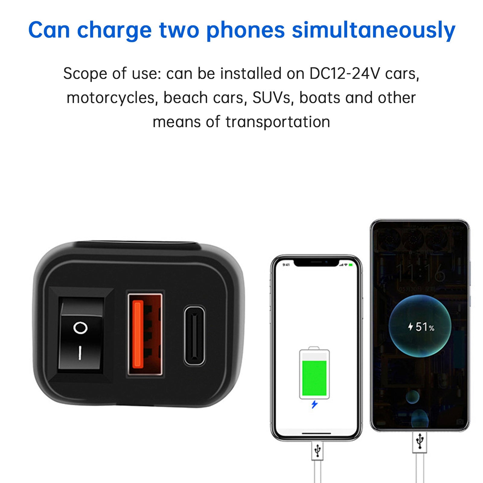 Motorcycle USB Super Fast Charger Handlebar Holder PD+QC3.0 Tpye-C Power Adapter