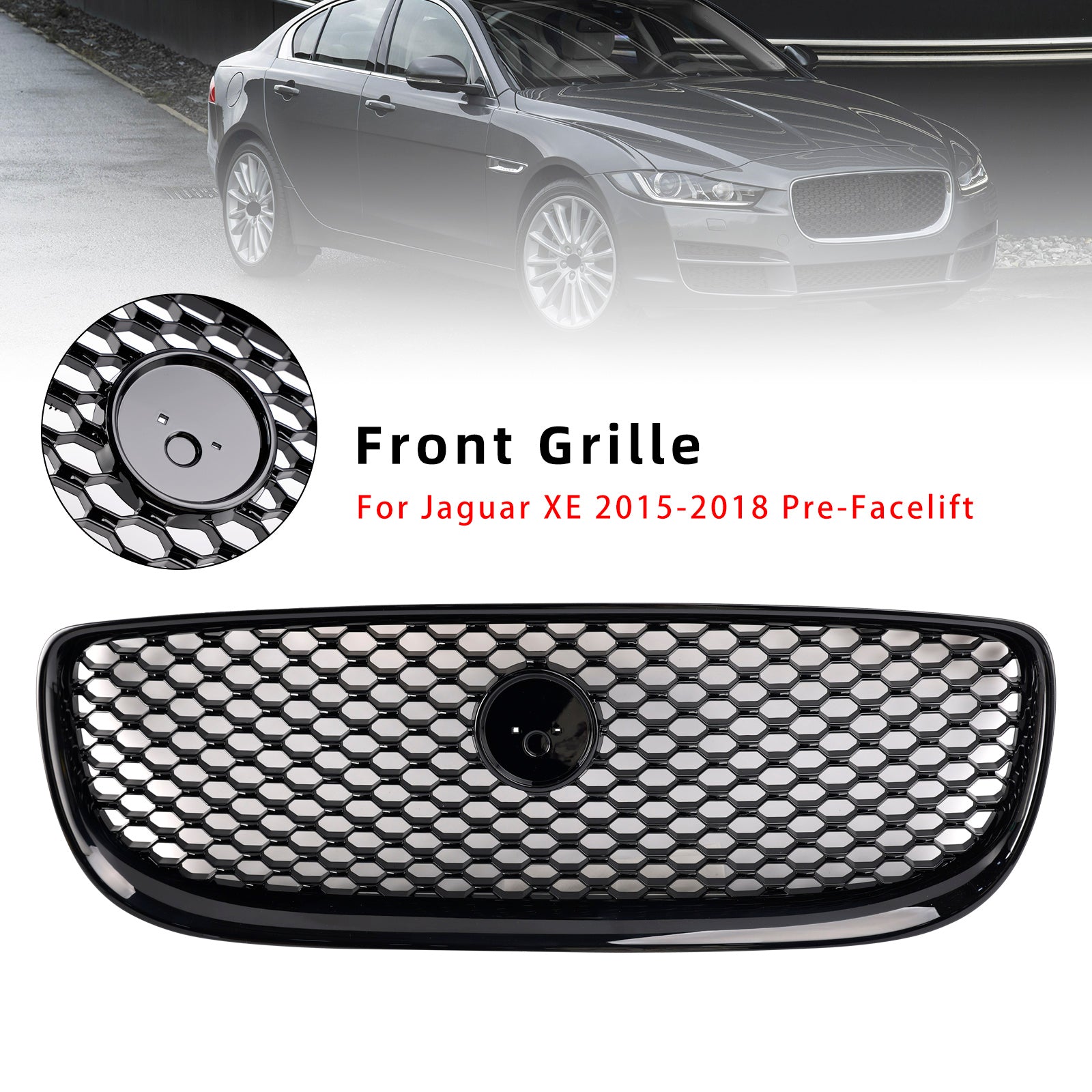 2015-2018 Jaguar XE Pre-Facelift Gloss Black Honeycomb Front Bumper Grille Grill
