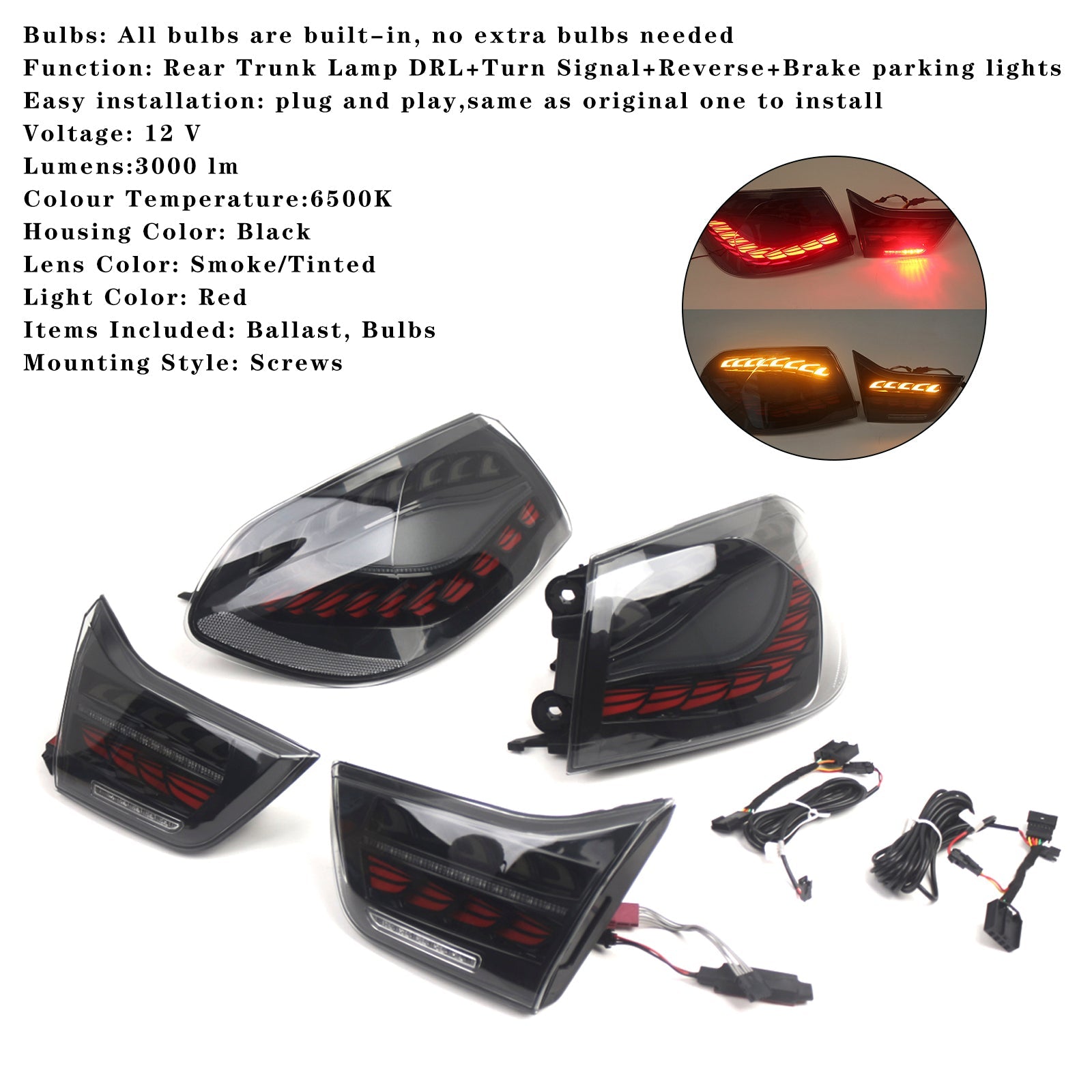 2014-2020 BMW F36 (Gran Coupe/Convertible) L&R Smoked LED Tail Lights Rear Lamp Assembly 63217296100 63217296099