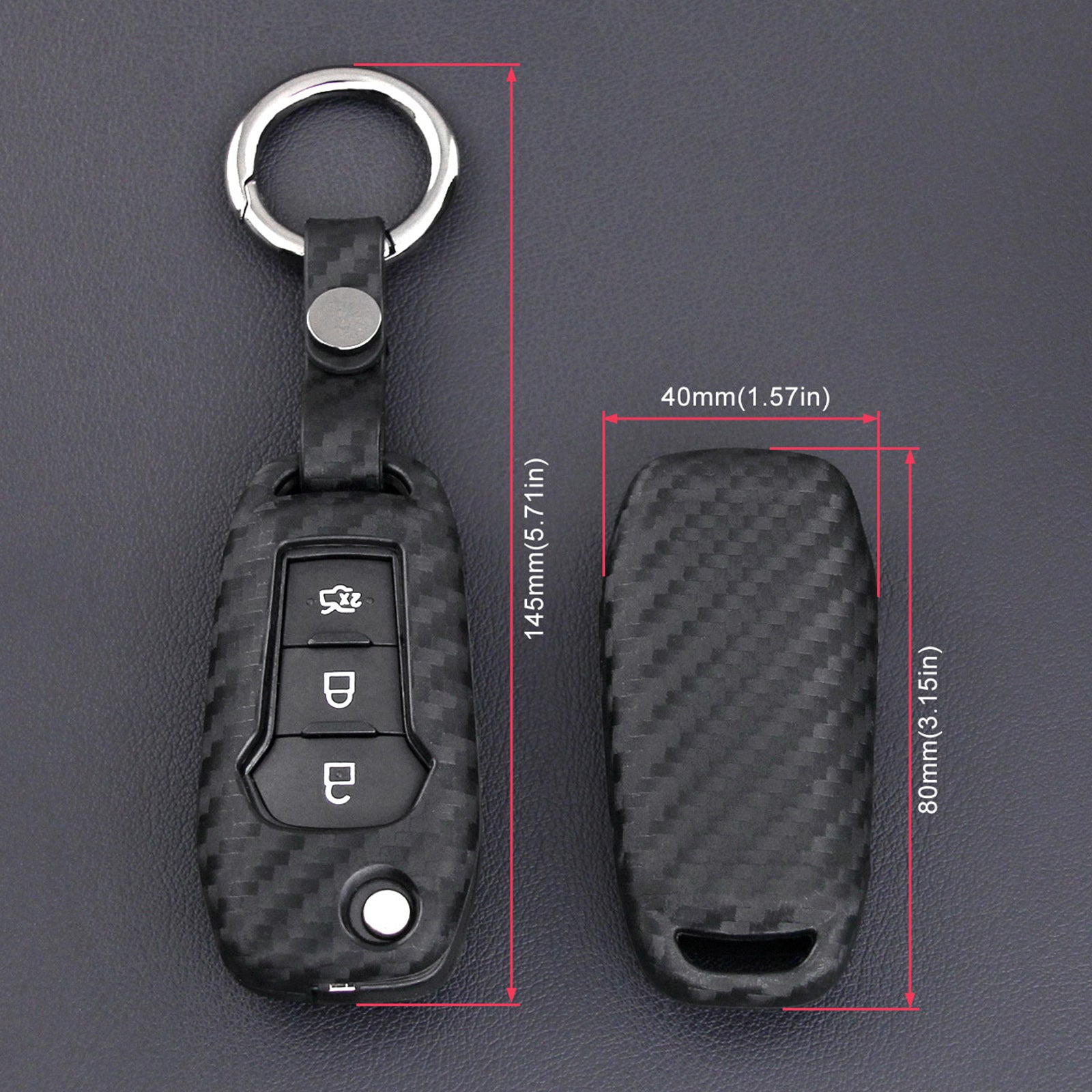 Leather Silicone Car Key Case Cover With Buckle For Ford