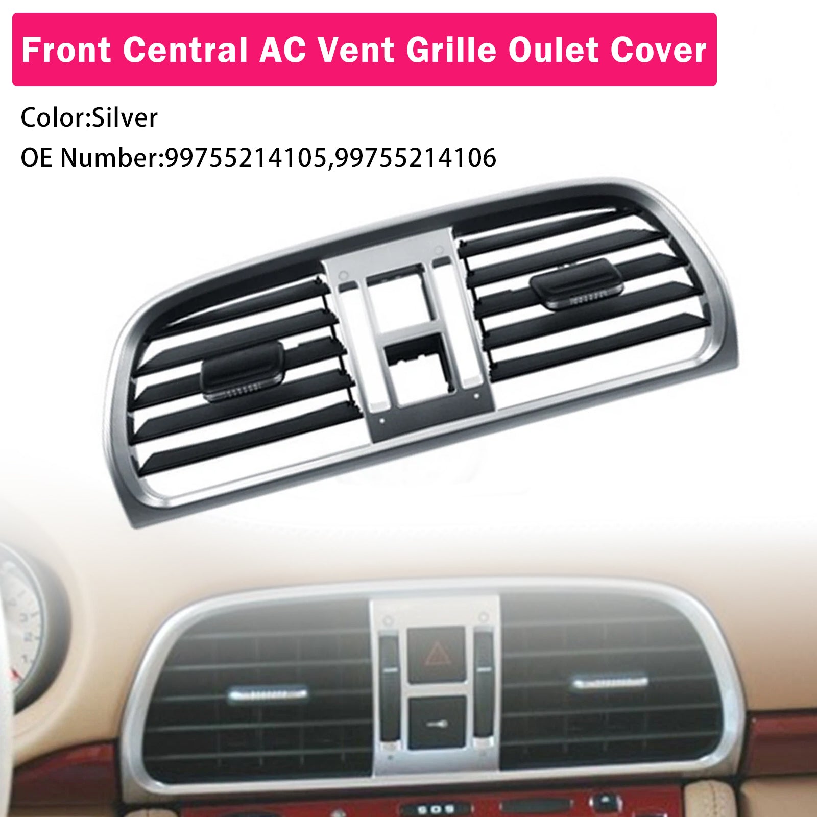 2004-2011 Porsche Targa 997 Central AC Vent Cover Silver :99755214105 99755214106
