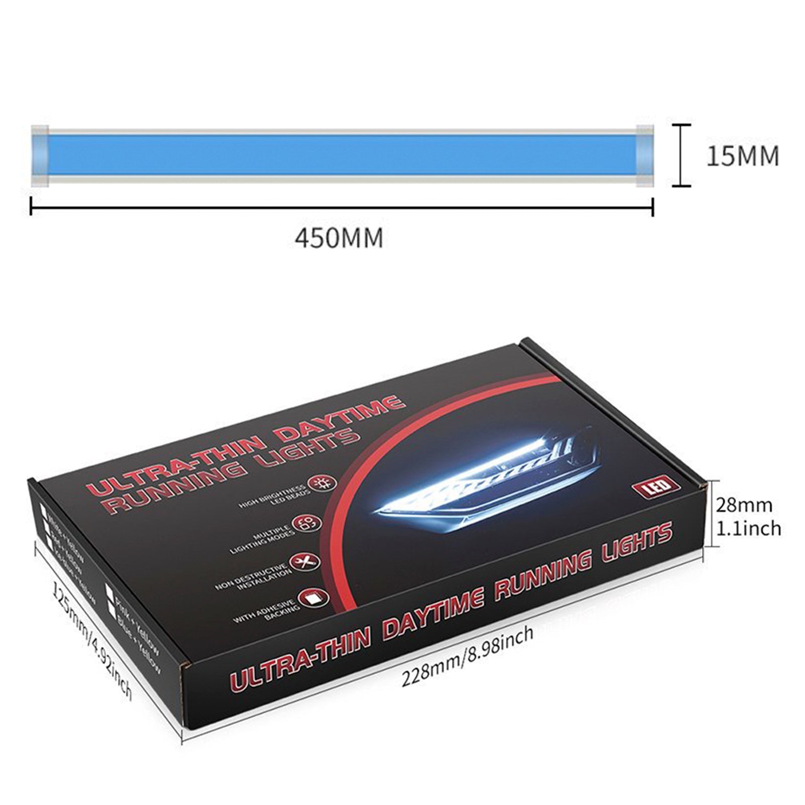 Ultra Thin Car LED Headlight Daytime Running Iridescent Light Eyebrow Strip With APP Controller 45cm