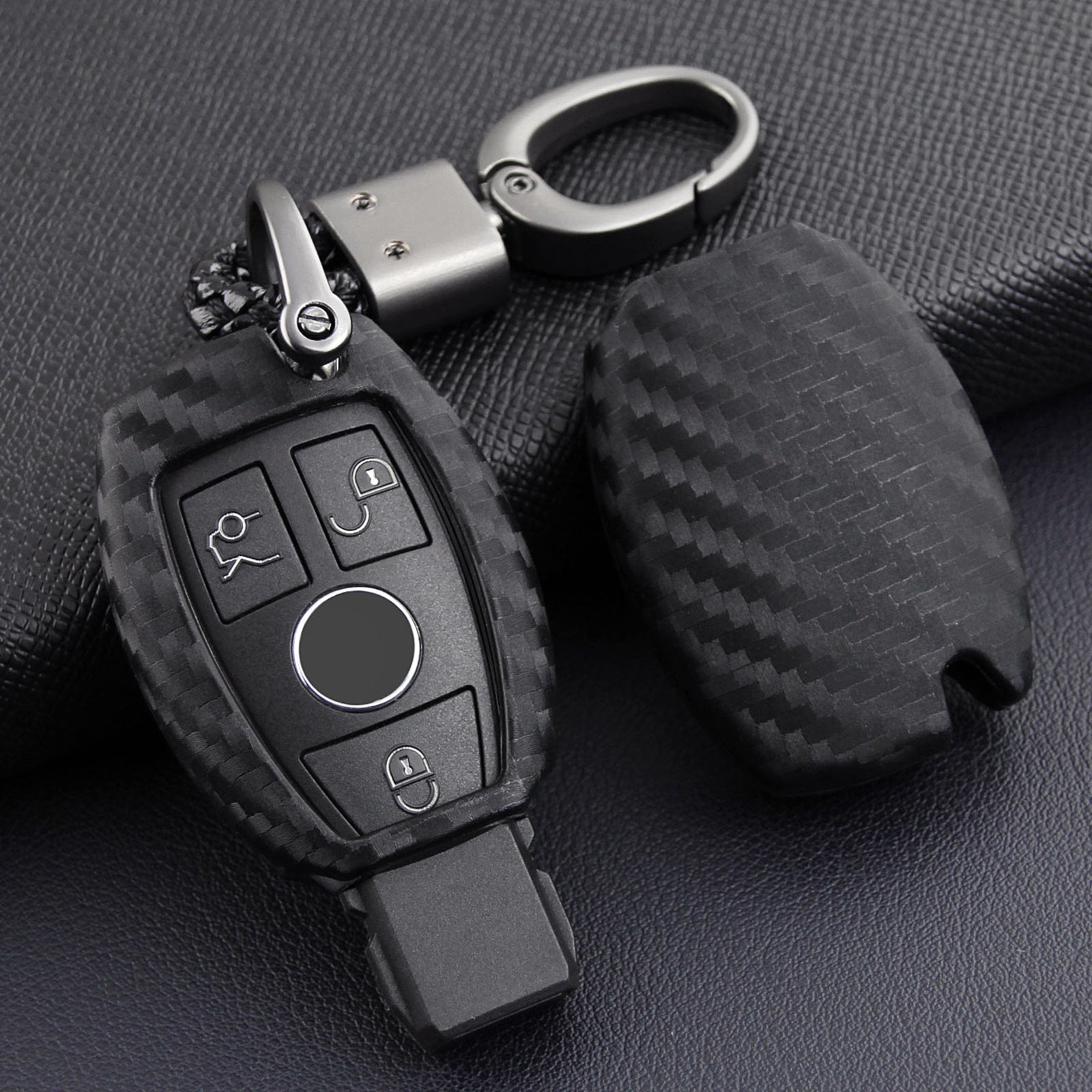 Leather Silicone Car Key Case Cover With Buckle For Mercedes-Benz