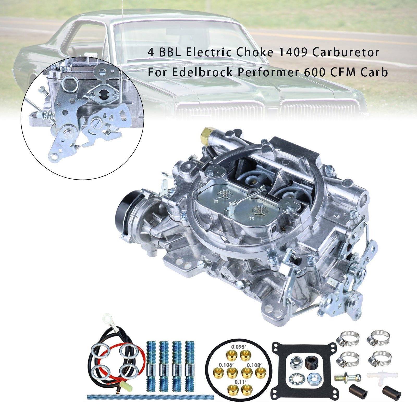 4 BBL Electric Choke 1409 Carburetor Fit For Edelbrock Performer 600 CFM Carb