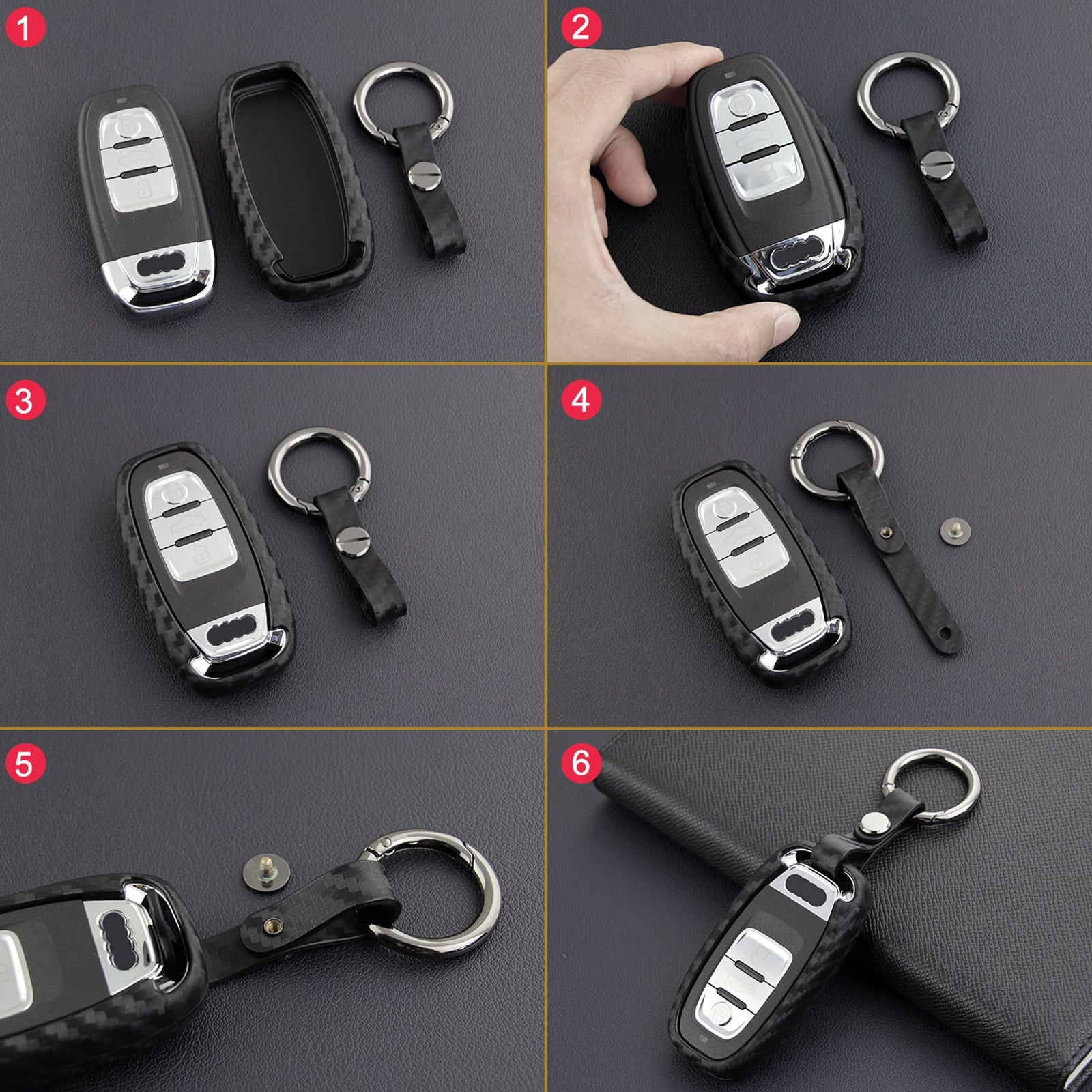 Leather Silicone Car Key Case Cover With Buckle For Audi