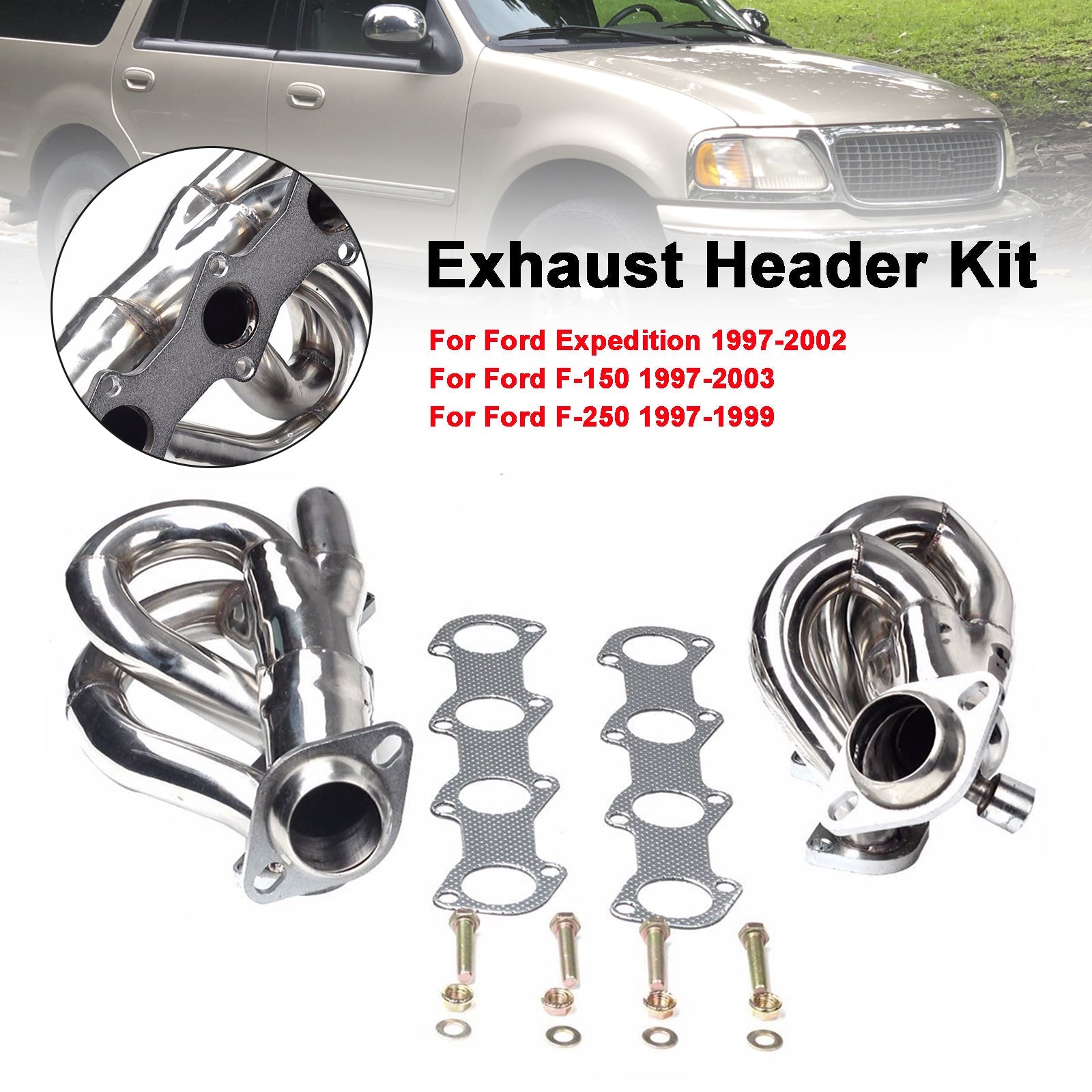Tubular Shorty Exhaust Header Manifold Fit for Ford Expedition 1997-2002 Fit F150