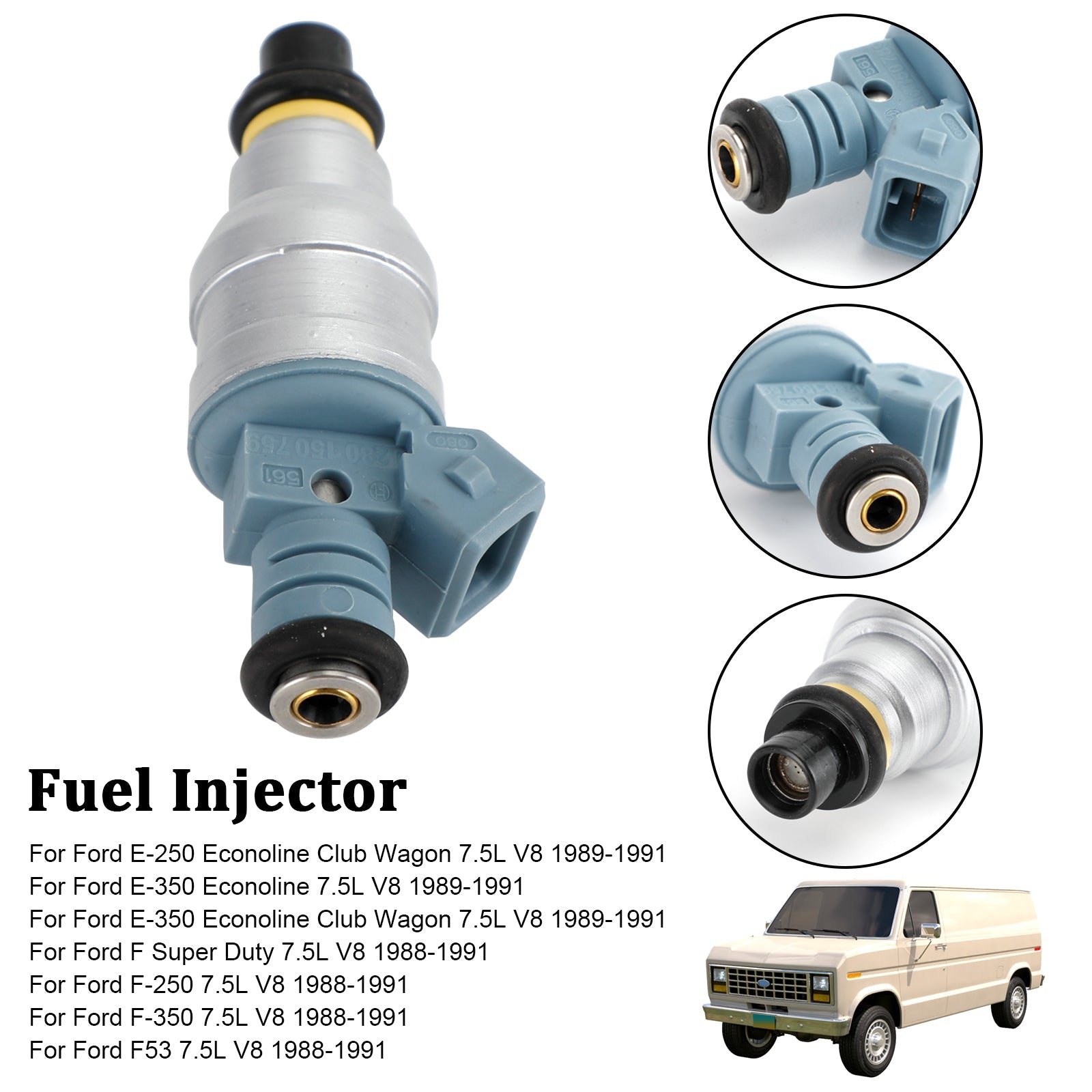 1PCS Fuel Injector 0280150759 F822-11120 Fit Ford E-350 Econoline 7.5L V8 1989-1991