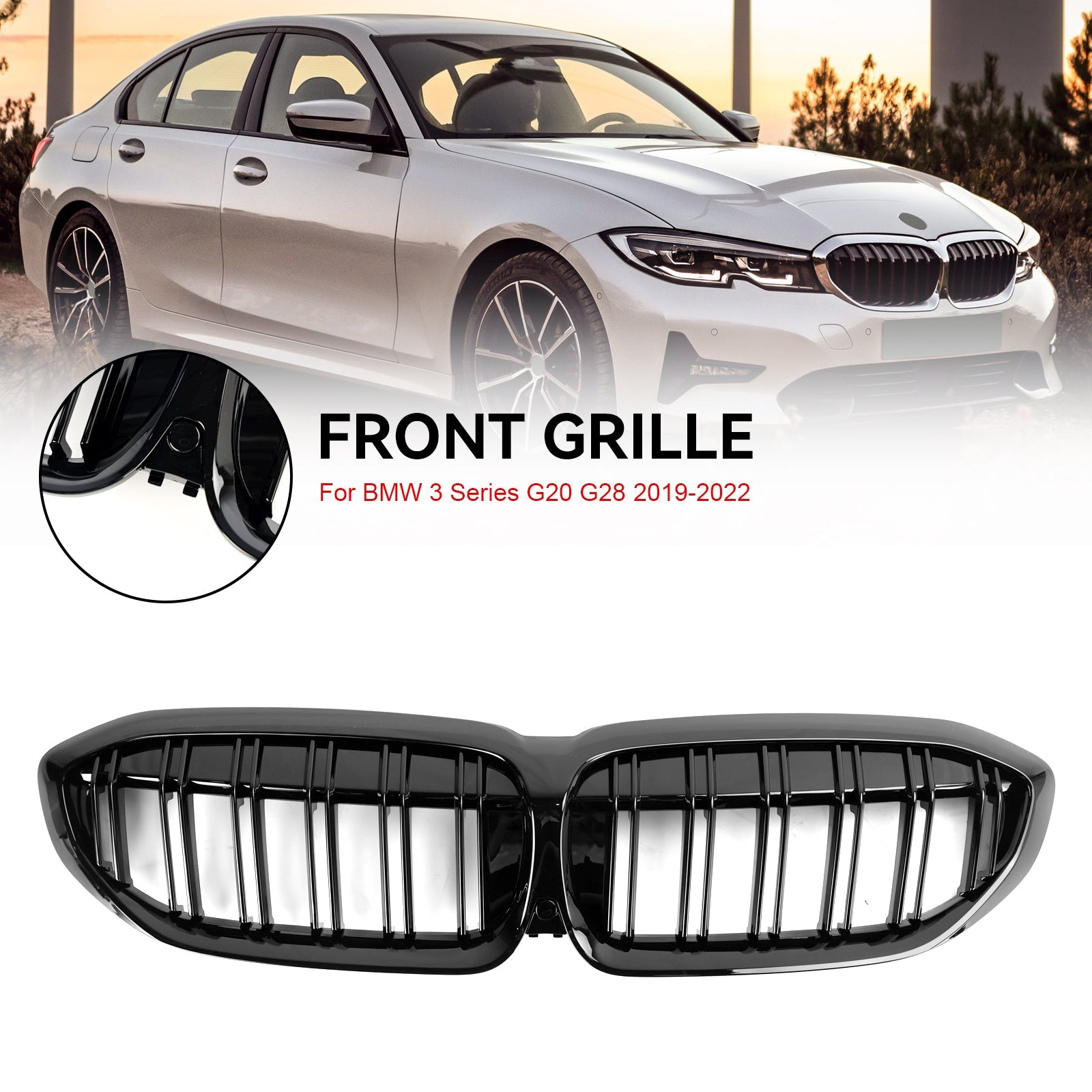 2019-2022 BMW 3 Series G20 G28 Black Dual Slat Kidney Grille Grill 51138072085