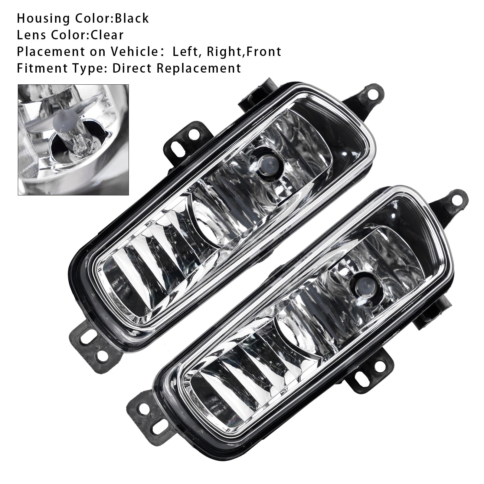 Pair Front Fog Light Lamps With Bulbs For Ford Transit Custom 2014-2023