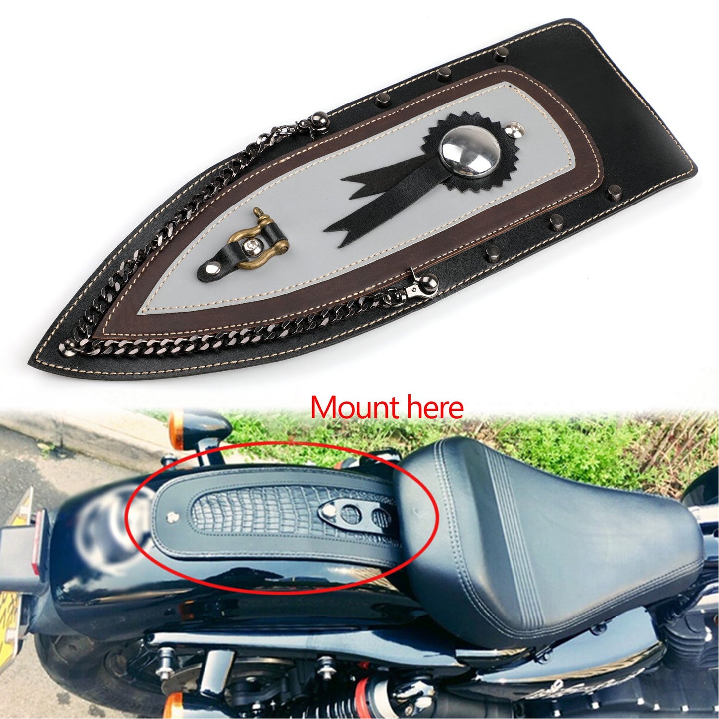 04-16 Harley Sportster Xl883 Solo Seat Generic Tie Leather Plain Rear Fender Bib