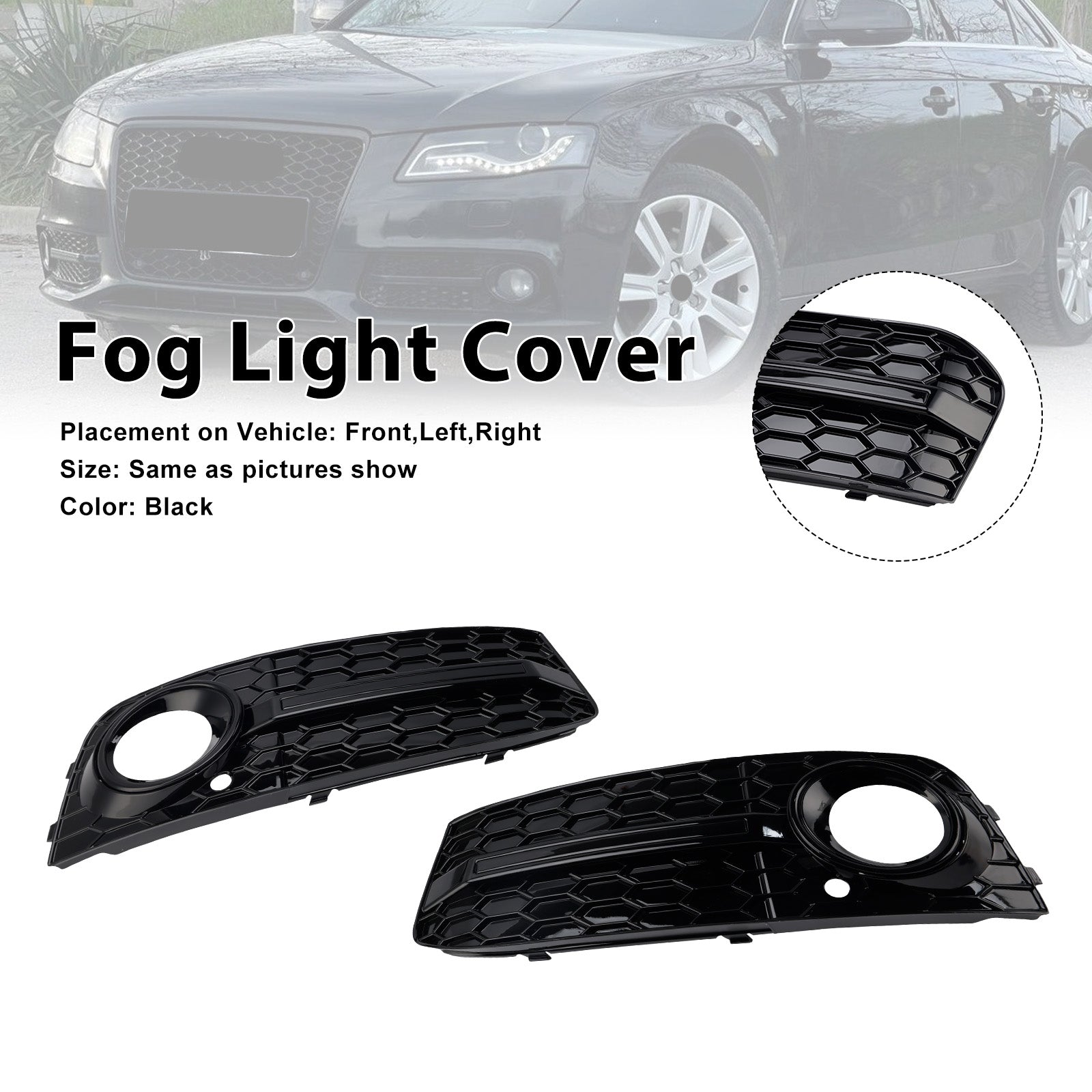 2PCS Front Honeycomb Fog Light Grill 8KD807681 Fit Audi A4 B8 2009-2012