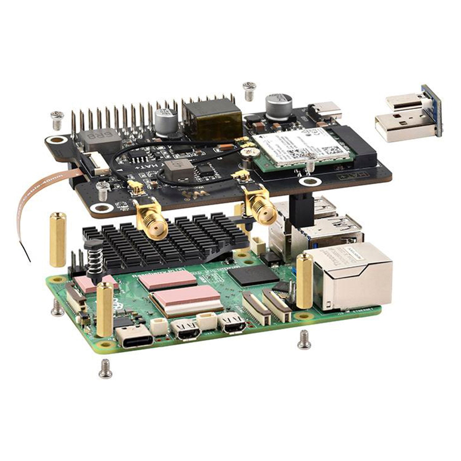 Raspberry Pi 5 PCIe to M.2 E Key with PoE Ethernet Power Supply Adapter Board