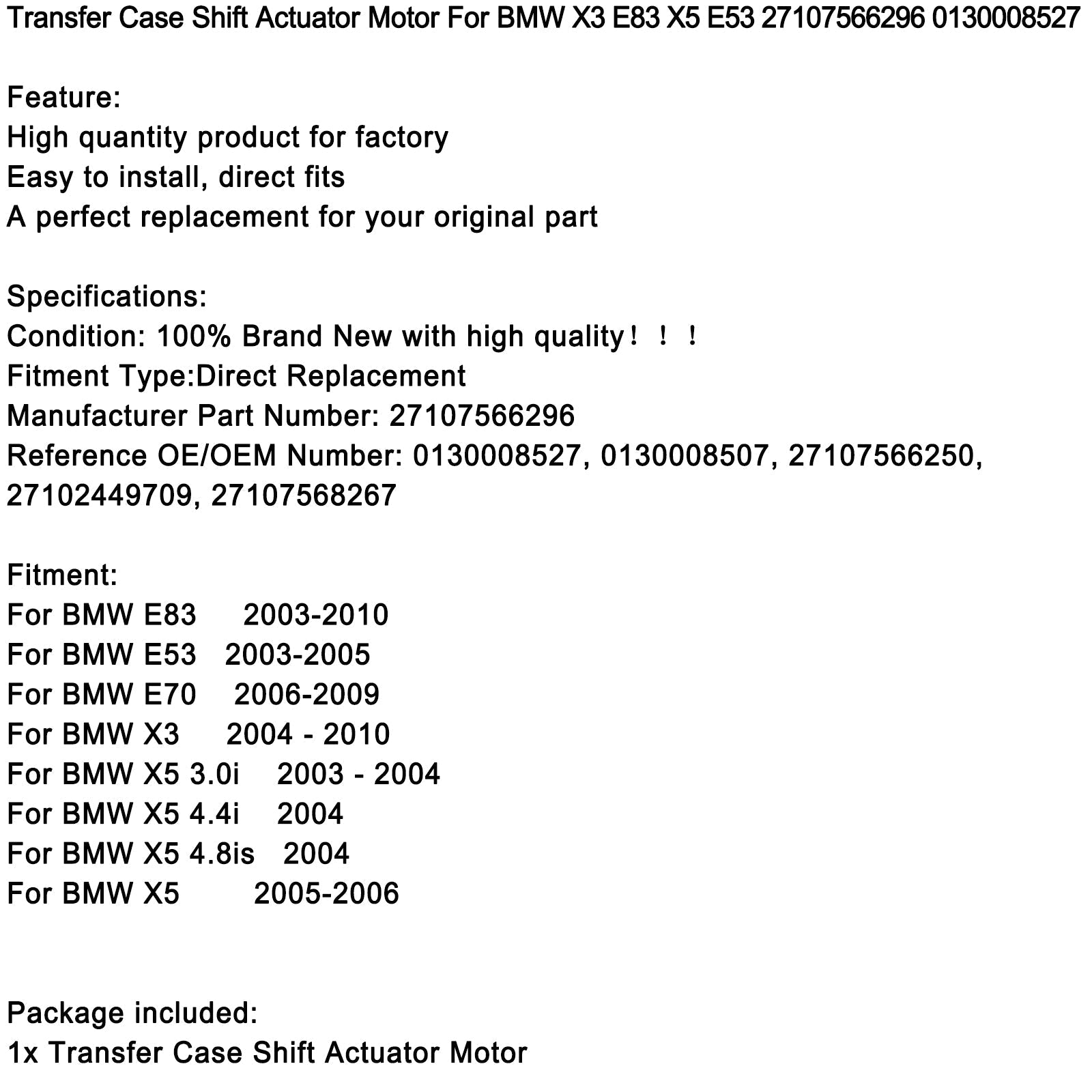 High Quality Transfer Case Shift Actuator Motor for BMW X3 X5 E83 E53 E70