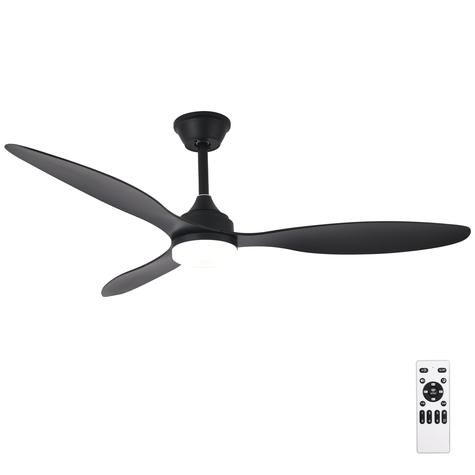Modern 52" Pendant Ceiling Fan with Light Remote Quiet 6 Speeds Black White