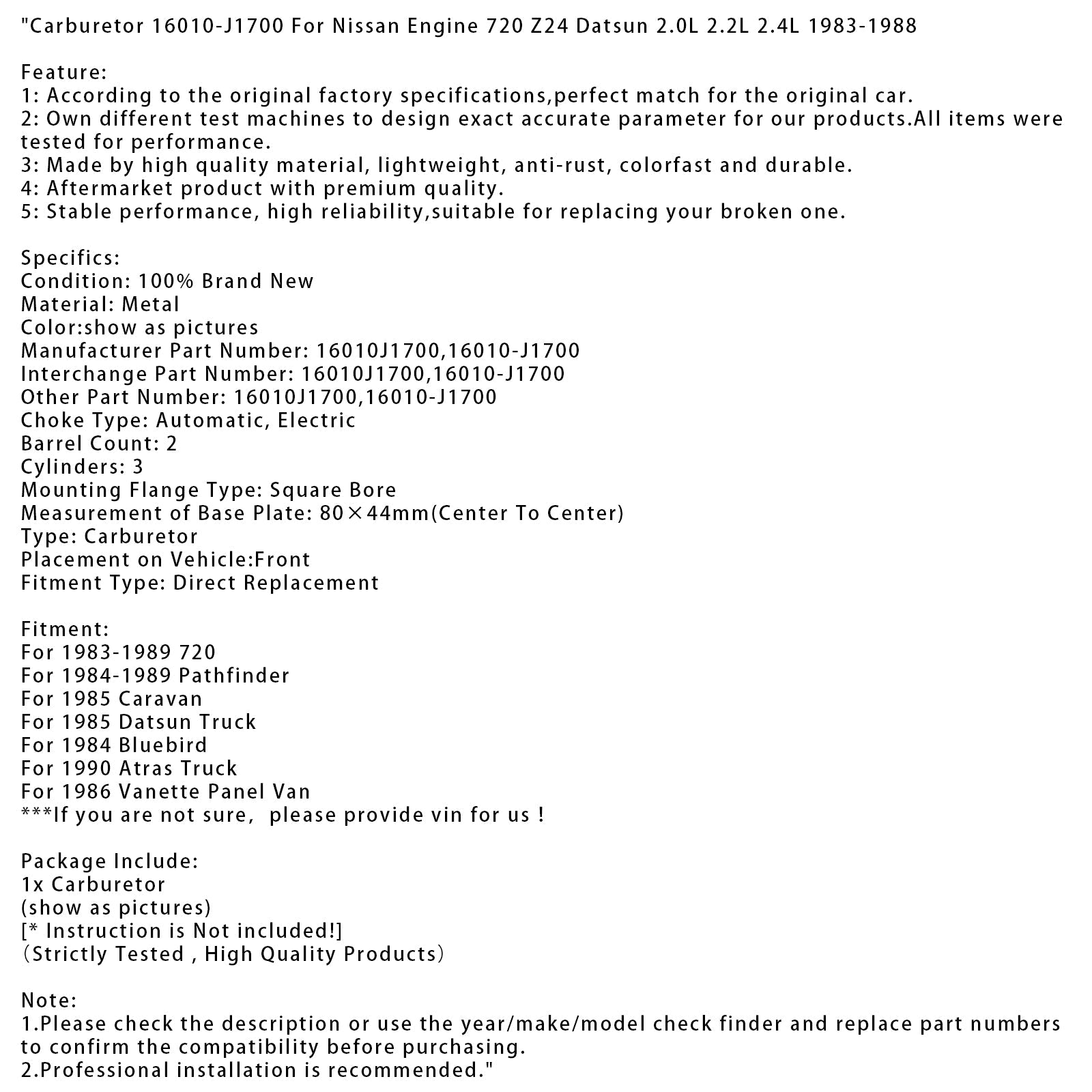 1985 Caravan Carburetor 16010-J1700