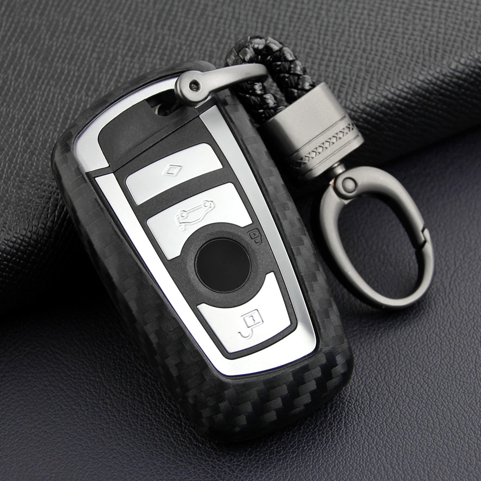 Leather Silicone Car Key Case Cover With Buckle For BMW Square