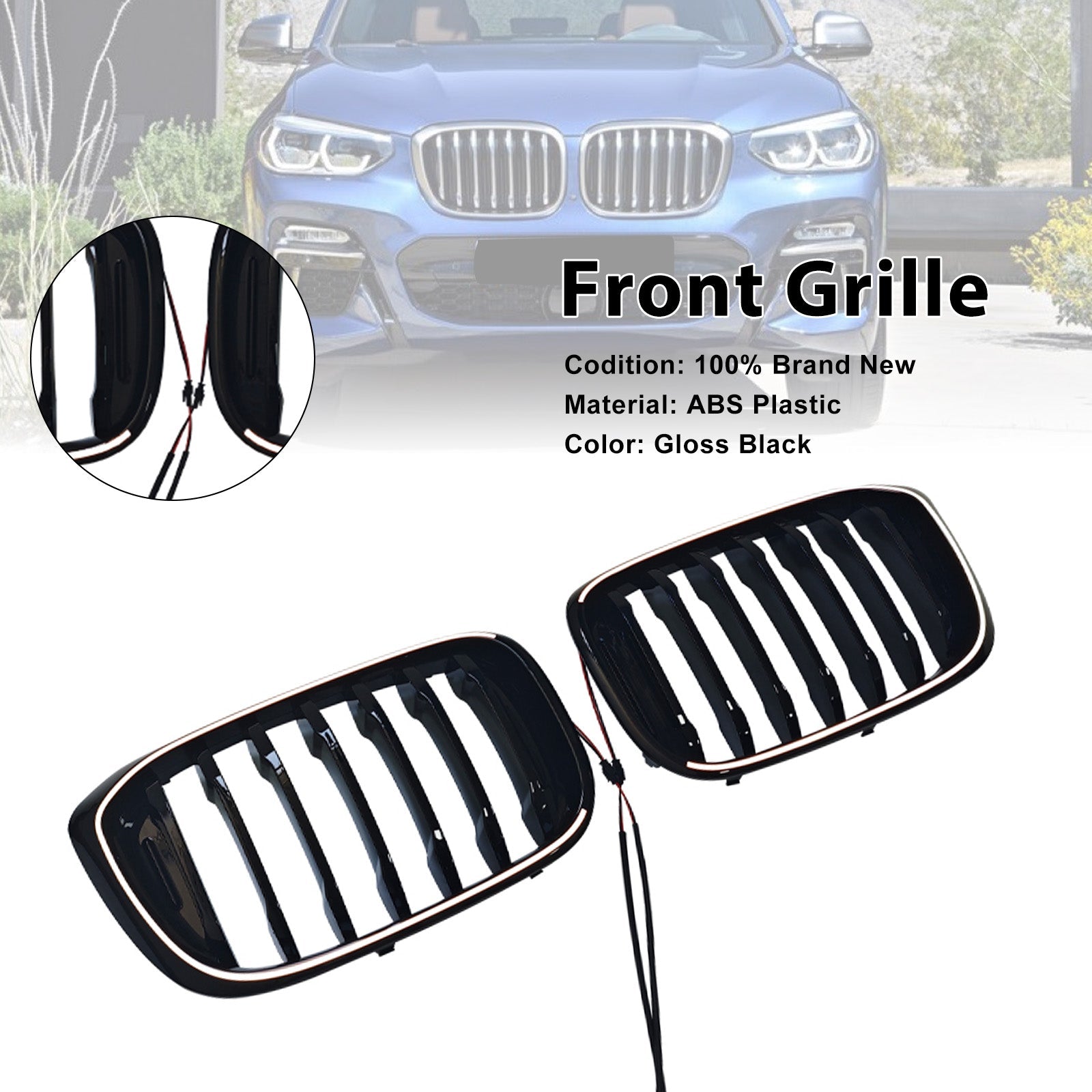2018-2021 For BMW X3 X3M G01 G08 Pre-Facelift Gloss Black Front Kidney Mesh Grille Grill 51138469959