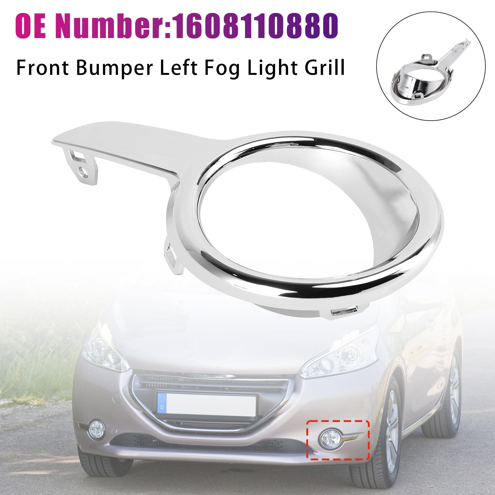 Front Bumper Left Fog Light Grill 1608110880 For Peugeot 208 2012-2015
