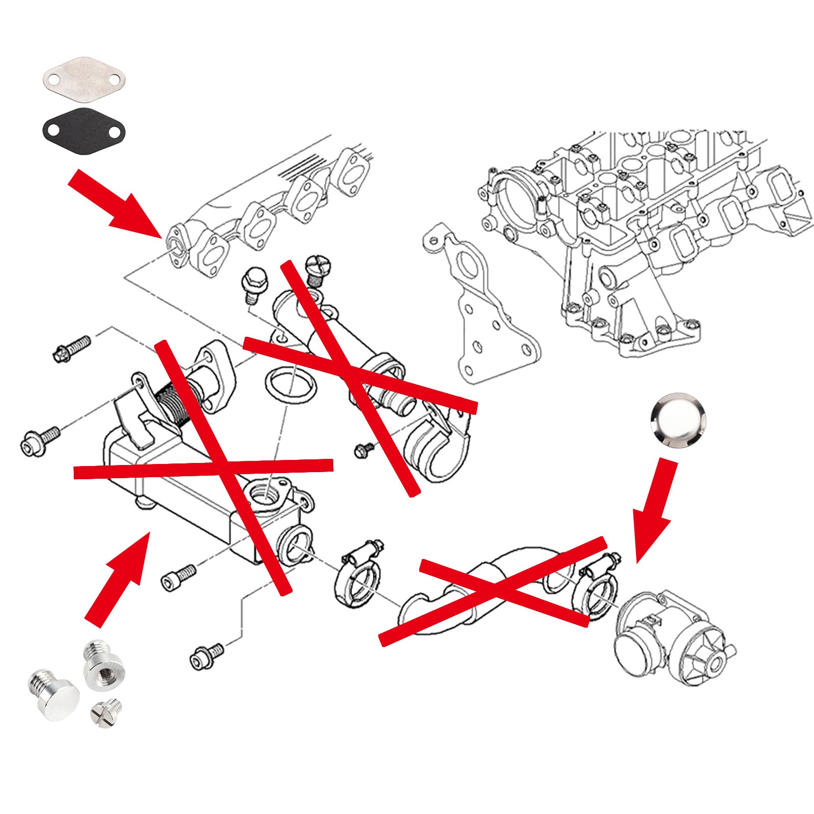 06.1998-04.2003 BMW 3' E46 330d, M57, M47N2 2.0, 3.0 EGR Radiator Plug Generic