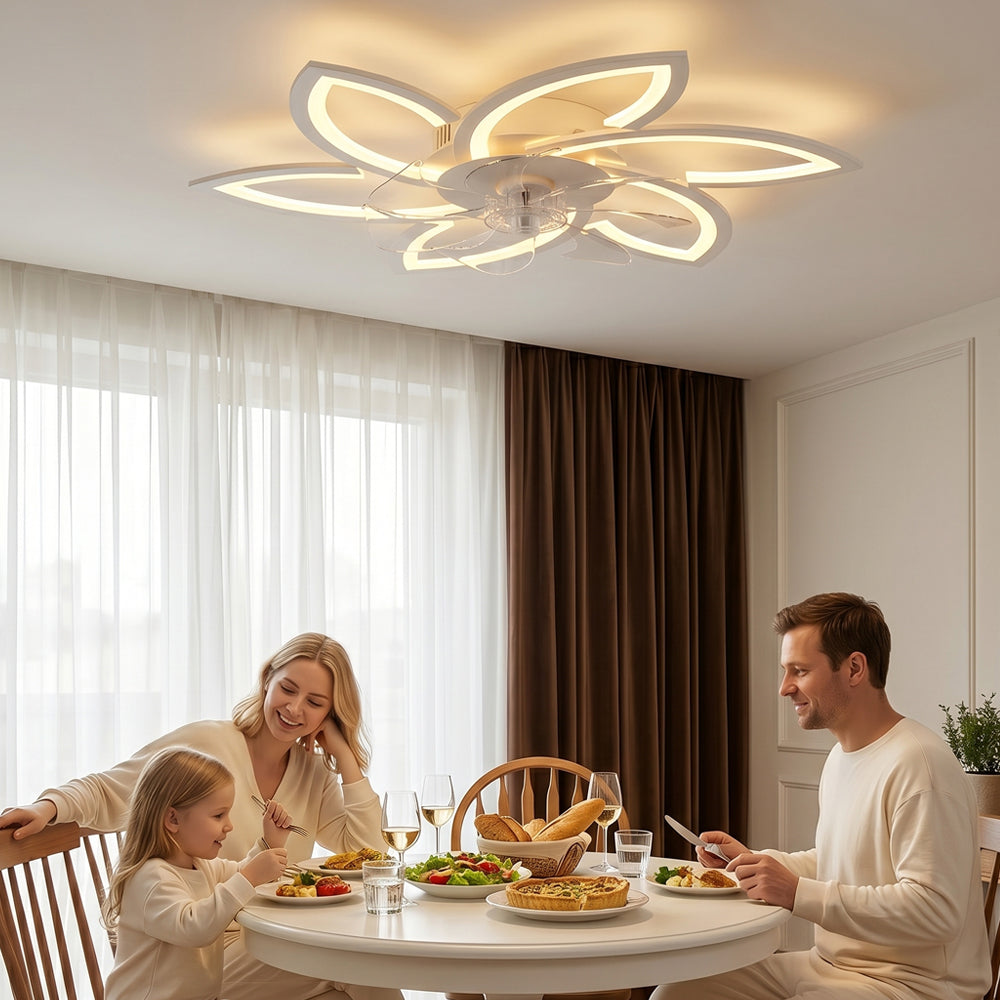 6-Speed Dimmable Quiet for Bedroom LED Ceiling Fan with Light App Control&Remote