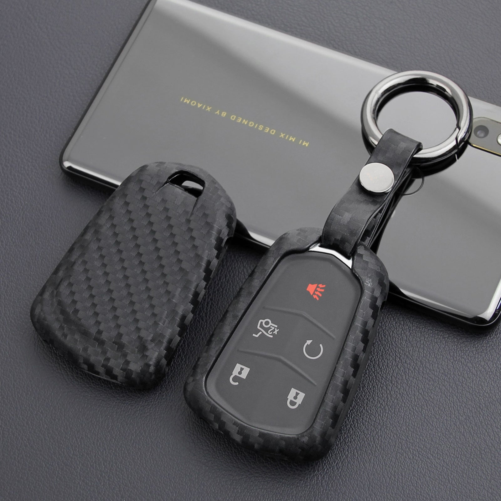Leather Silicone Car Key Case Cover With Buckle For Cadillac