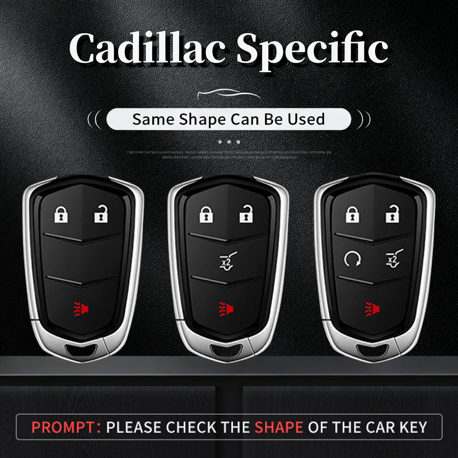 Aluminum Alloy TPU Silvery Car Key Case Cover With Buckle For Cadillac