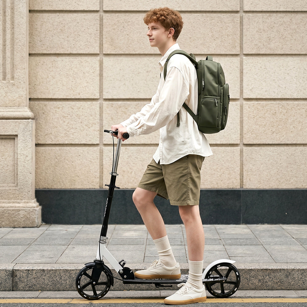 Foldable Commuter Kick Scooter For Adults and Teens With 8" Large solid pu luminous tire Dual Safety Brakes Anti-Slip Deck Commute Kick Scooter