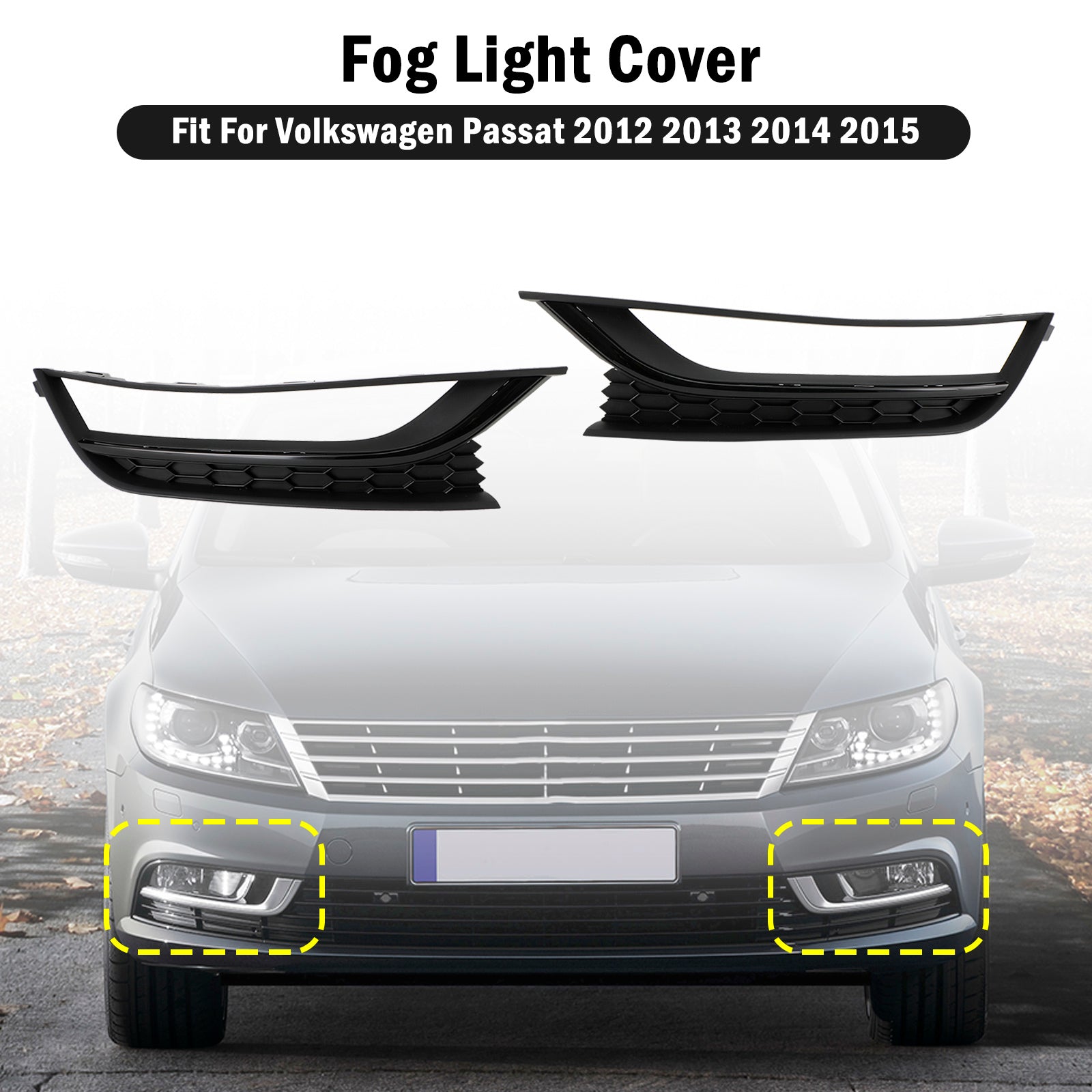 2012-2015 VW Passat 2PCS Front Honeycomb Driving Fog Light Cover Black