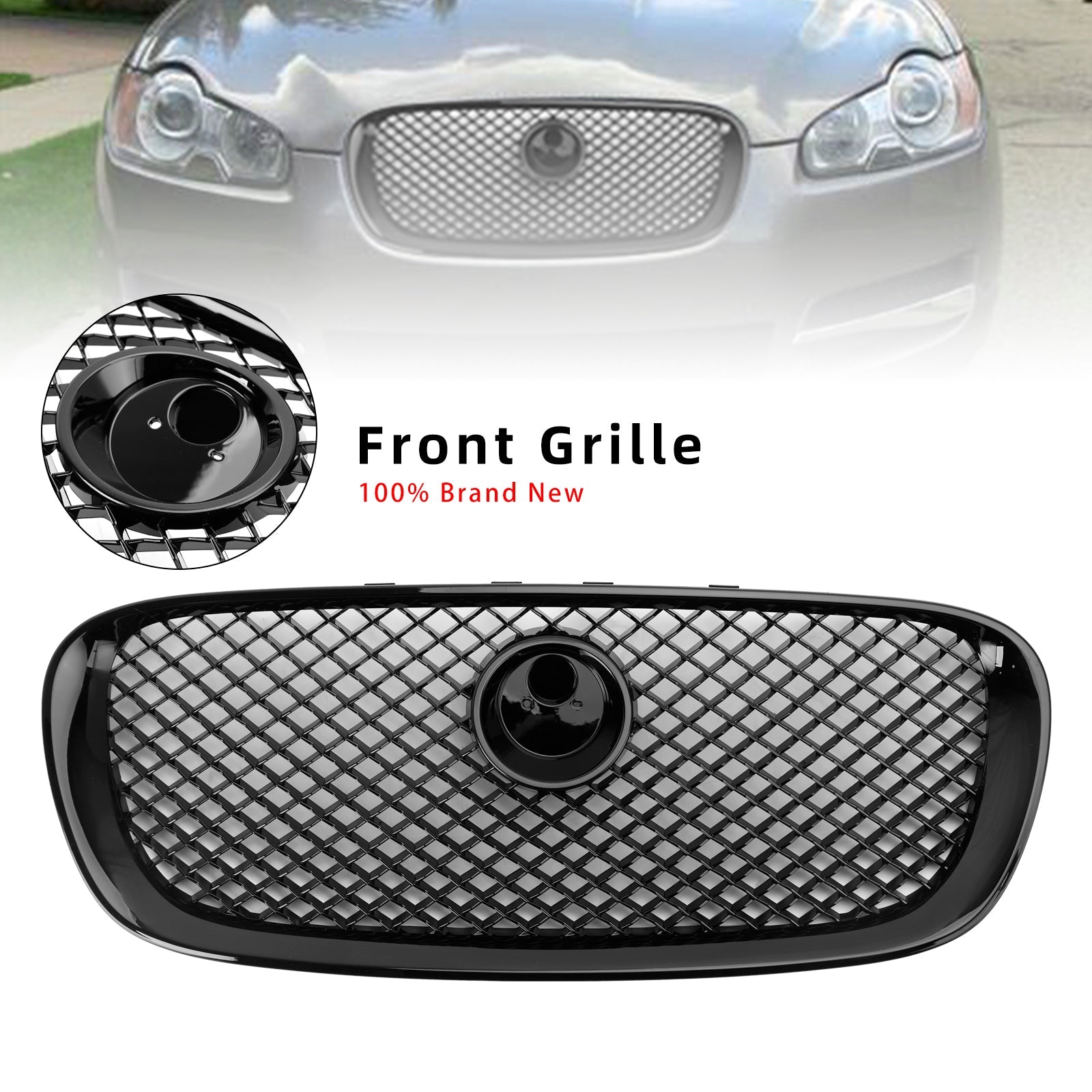 2008-2011 Jaguar XF XF-R Style Front Bumper Grill Grille Gloss Black
