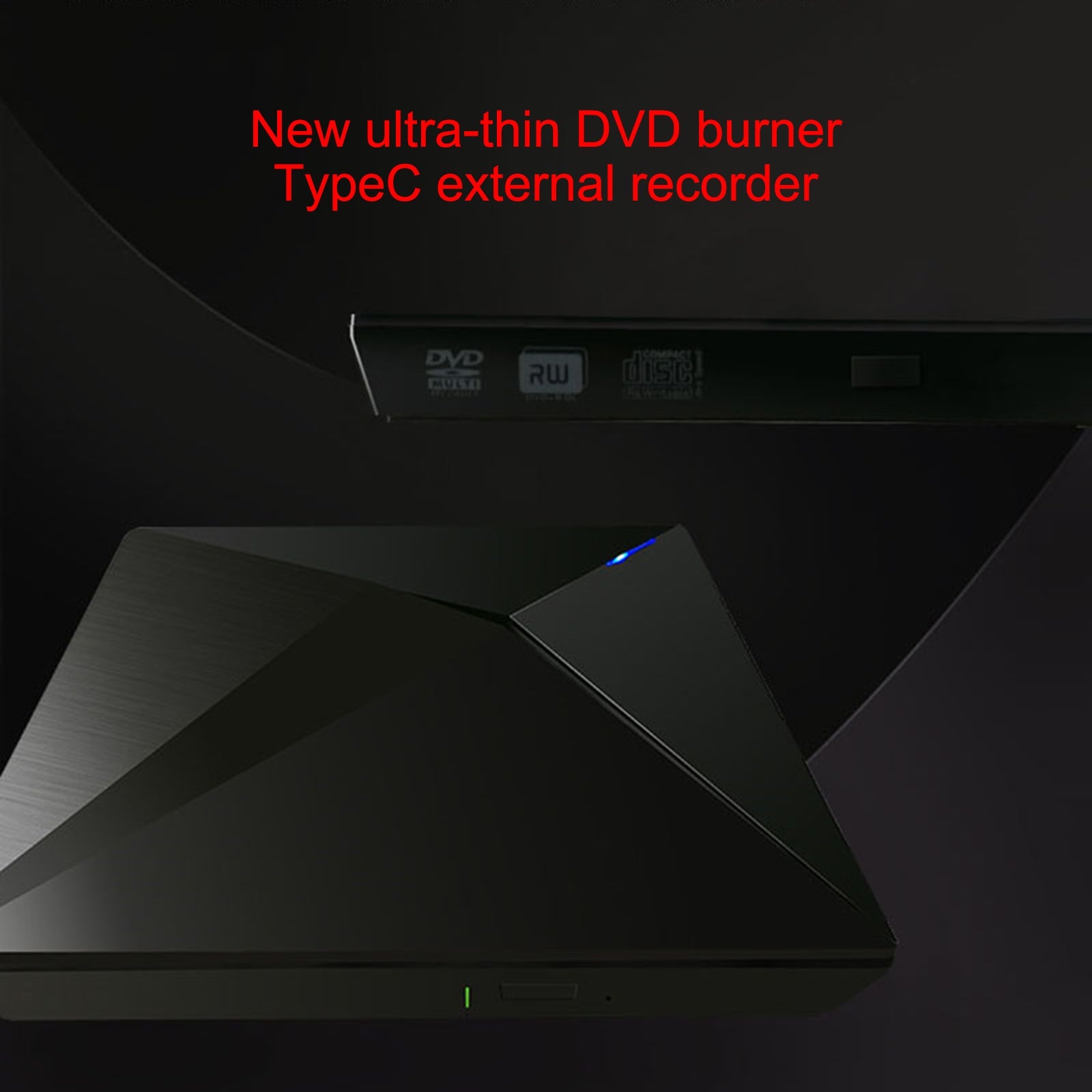 Ultra-Thin Dvd Rw Cd External Optical Drive Portable Type-C Usb Laptop Pc Blk