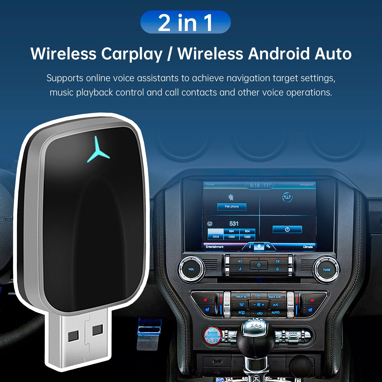 2 in 1 USB Car Dongle Connect Box Wireless Apple Carplay Android Auto Adapter