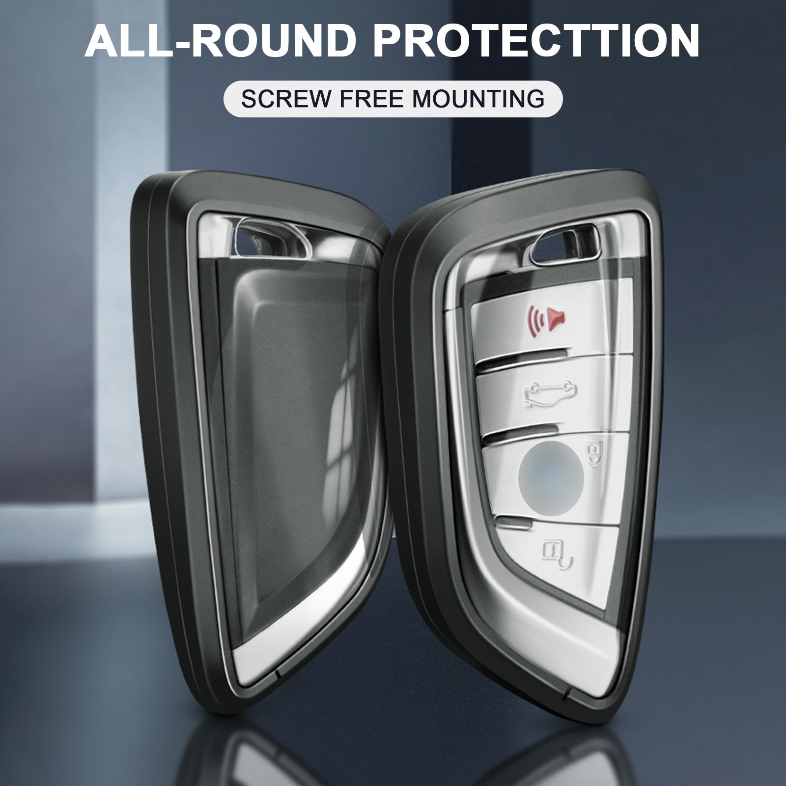 Aluminum Alloy TPU Silvery Car Key Case Cover With Buckle For BMW x3 x1 x5