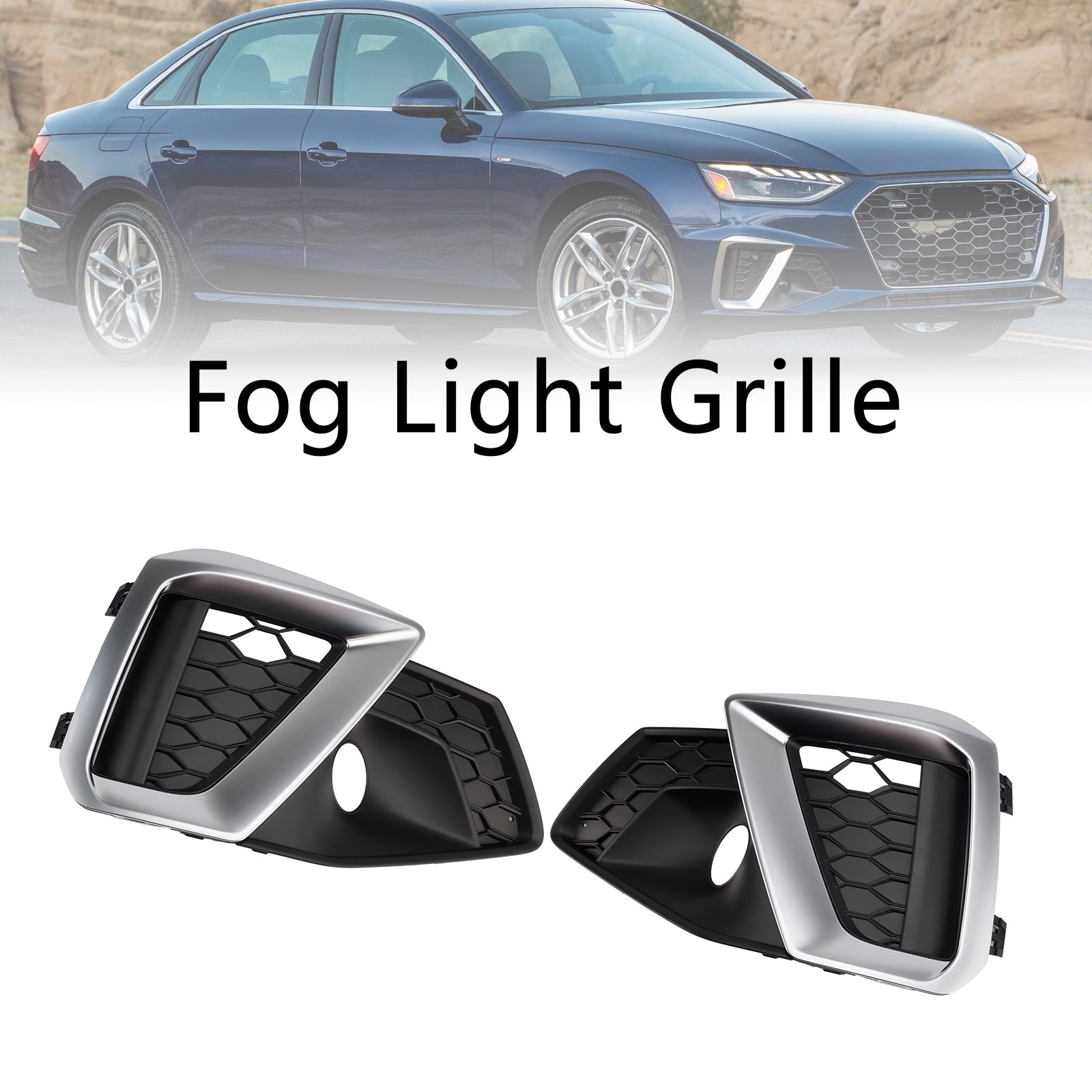 2020-2024 Audi A4 B9.5 S-Line Silver Front Bumper Lower Fog Grille Cover