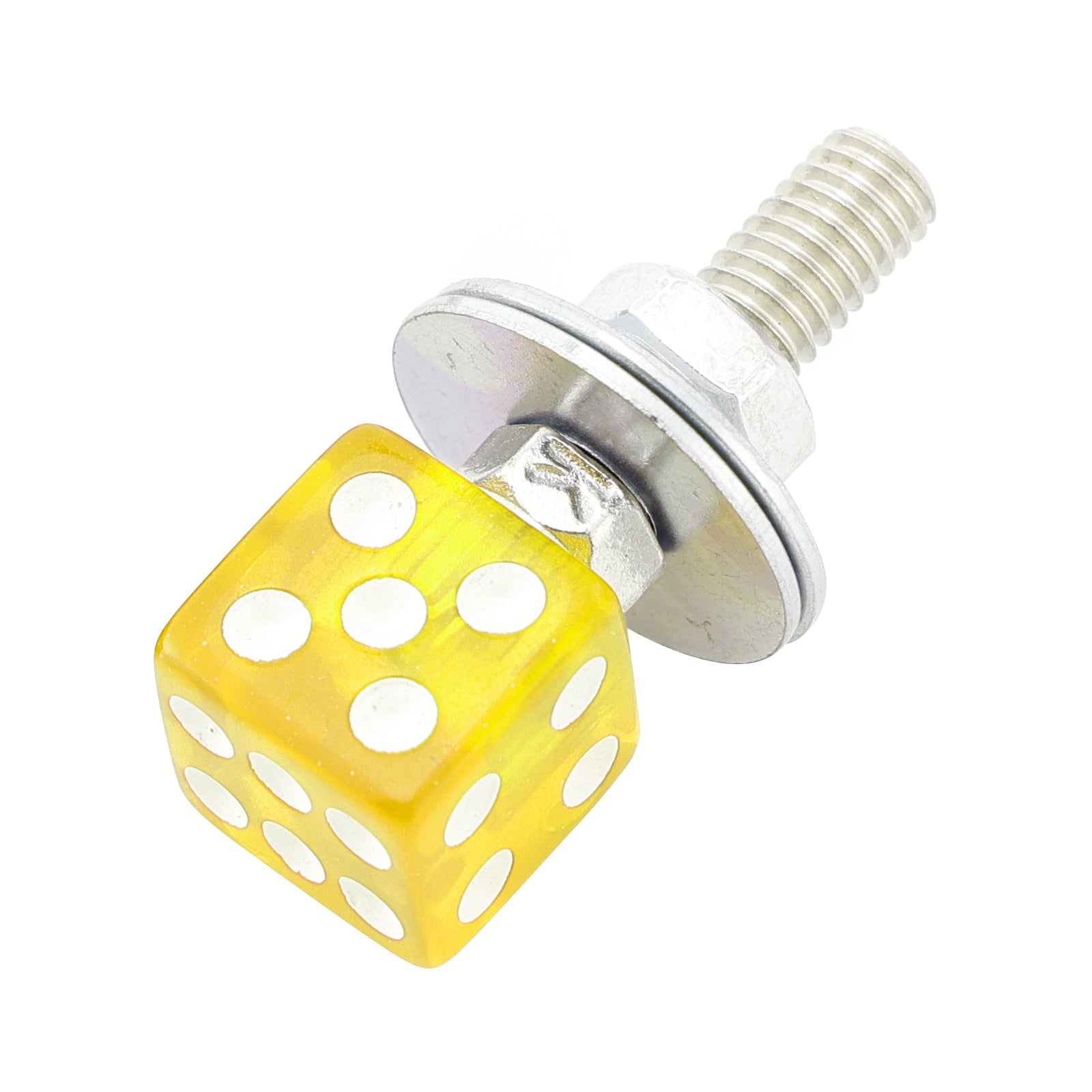 4x Custom DICE License Plate Bolt Screw Yellow Plastic Motorcycle Chopper Bobber