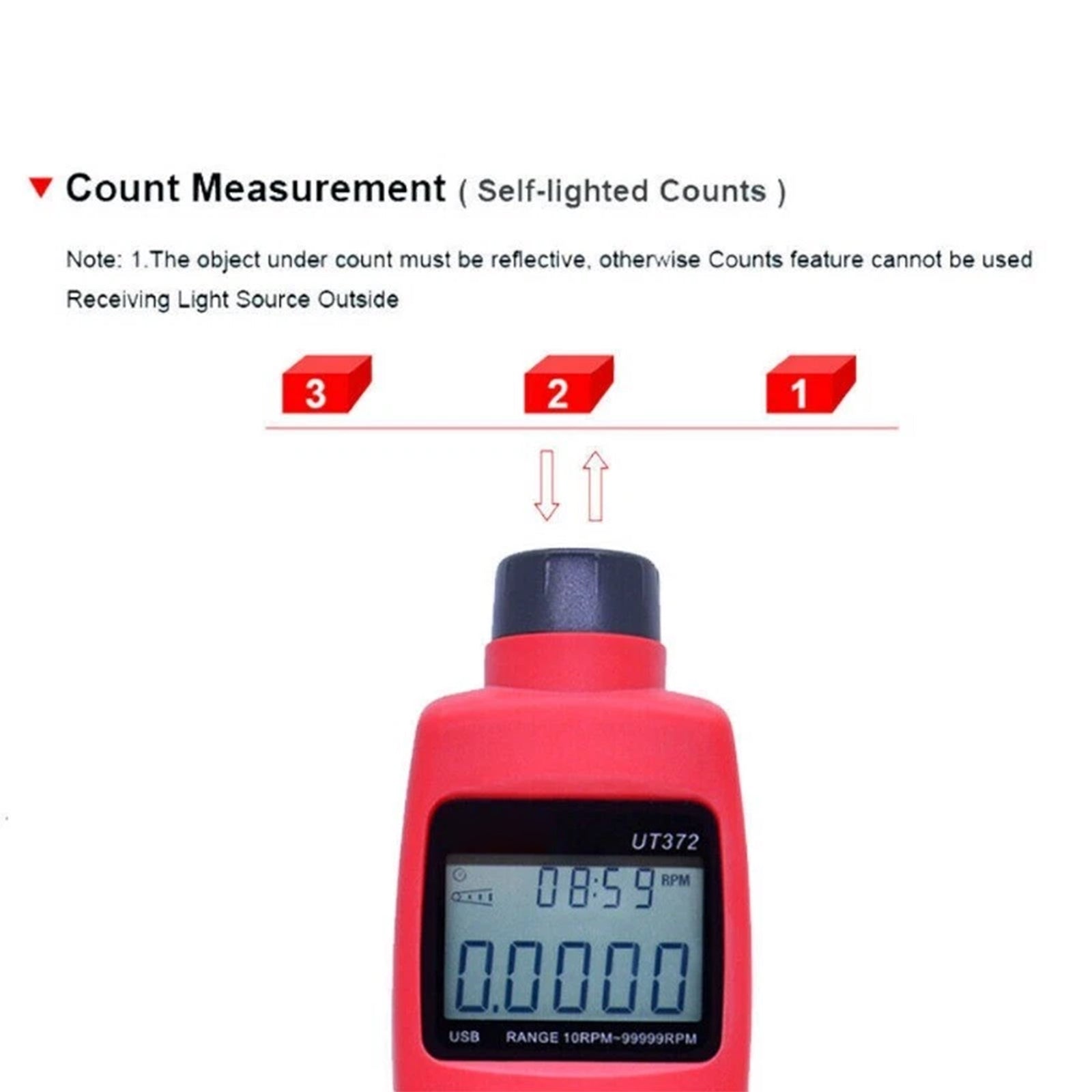 UT372 Digital Laser Photo Non-Contact Tachometer Rotate Speed Meter 99999RPM