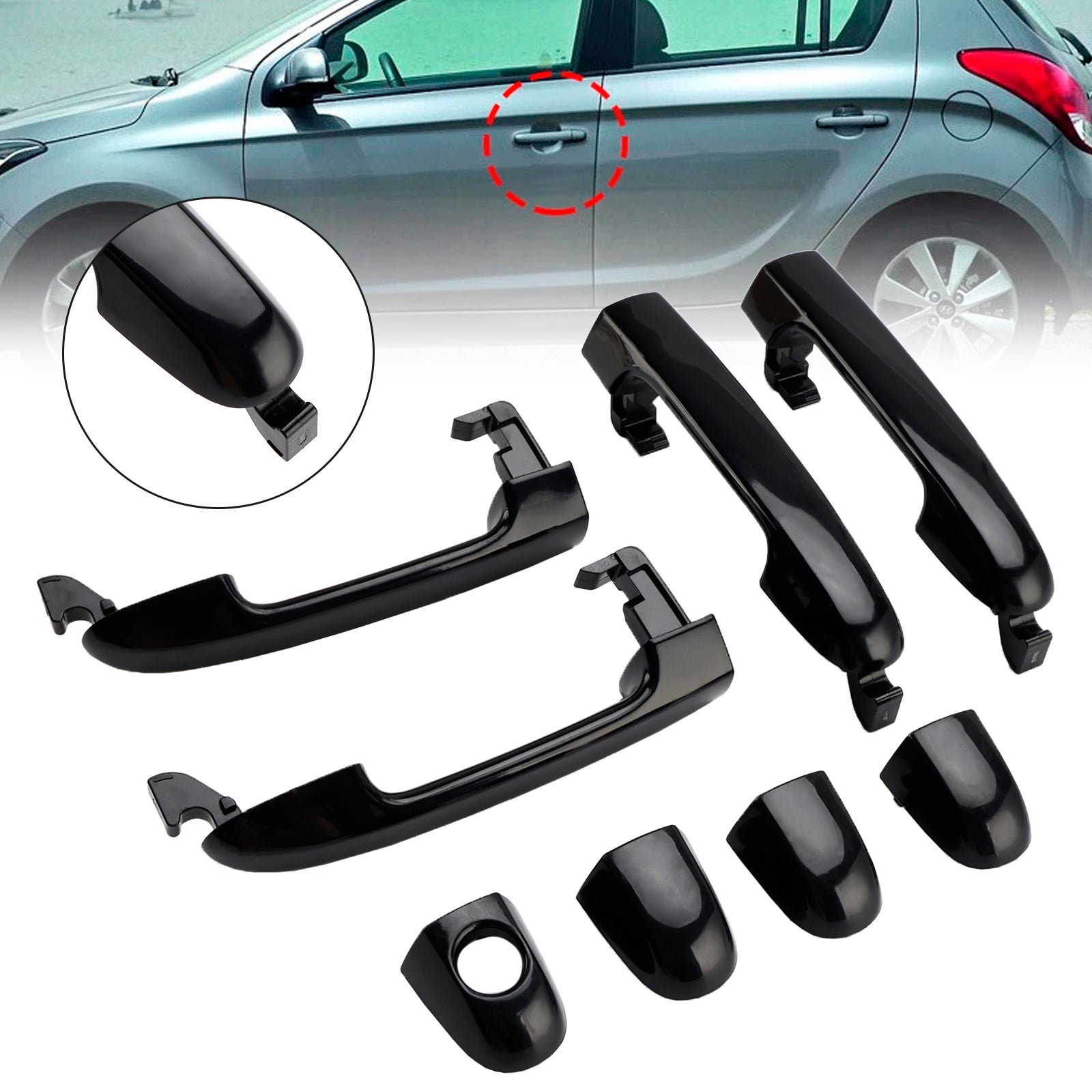 2012.06~2015.10 Hyundai i20 5 Door Hatch PB Series 2 4Pcs Front/Rear Left Right Outer Door Handle 82651-1J000 Generic