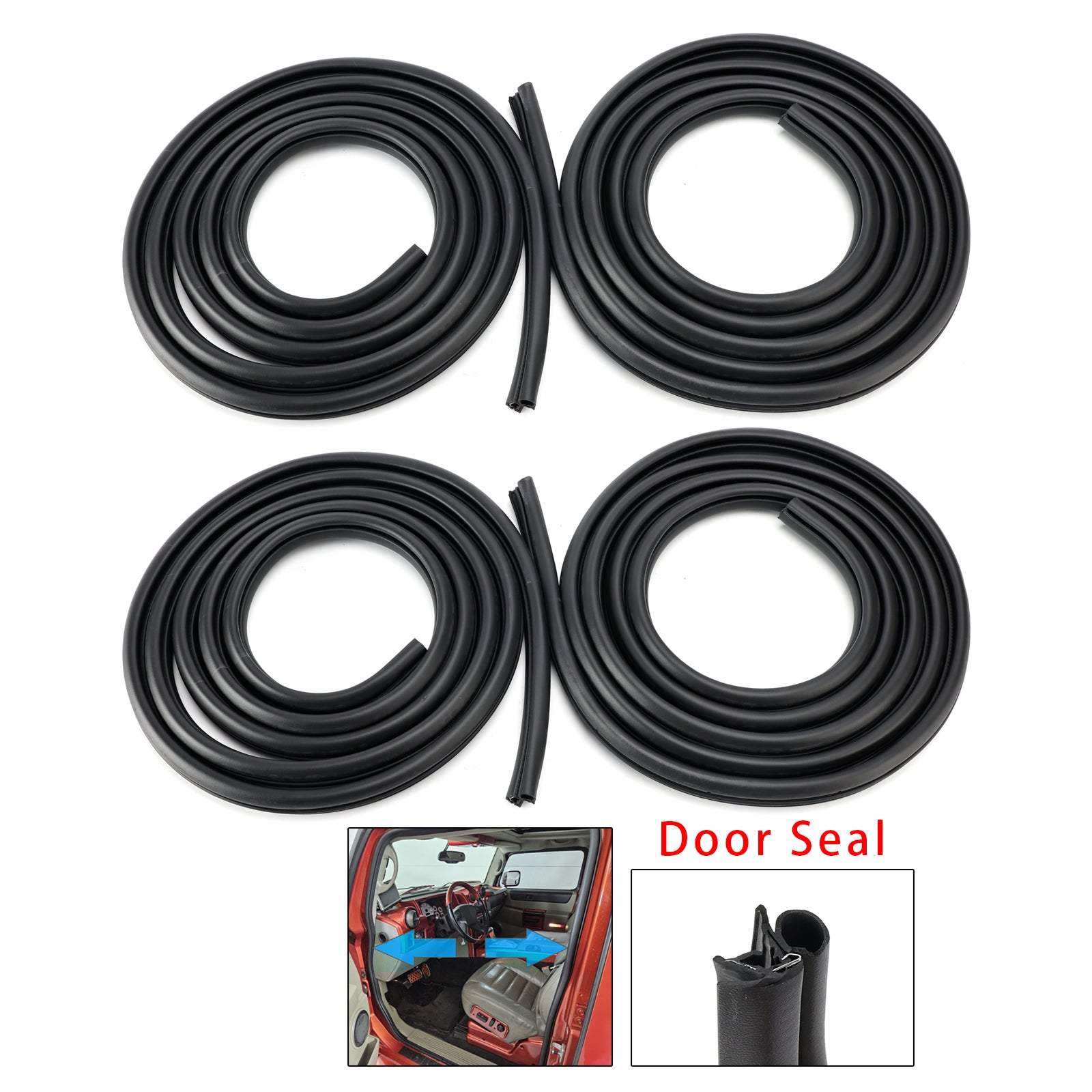 2003-2009 For Hummer H2 4Pcs Front Rear Left Right Door Rubber Seal Weatherstrip